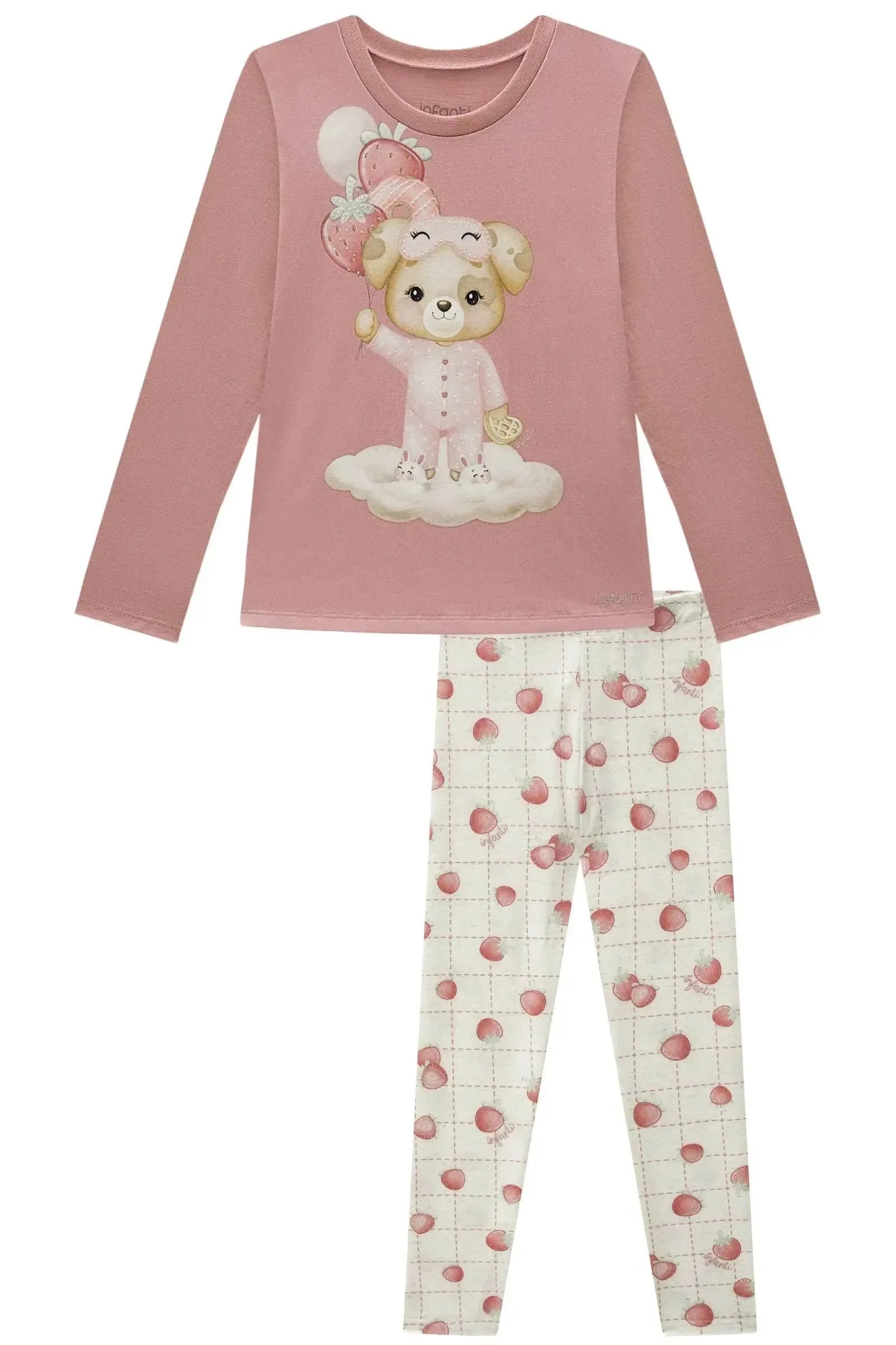 Conjunto de Pijama de Blusa em Meia Malha com Calça Legging em Malha Comfy 92399 Infanti Infantil Menina