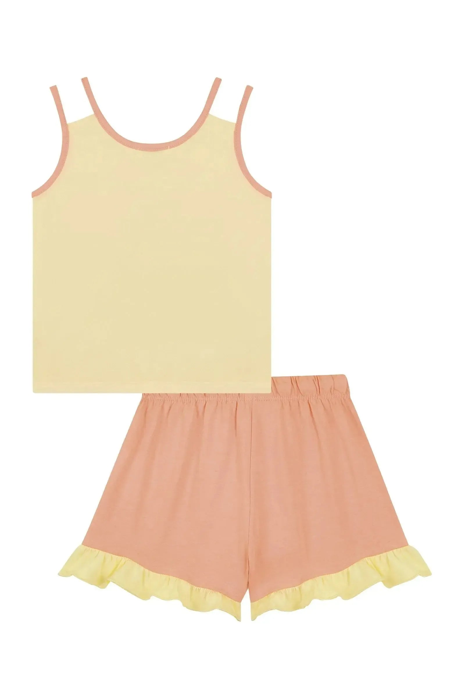 Conjunto de Pijama de Regata em Meia Malha e Shorts em Flamê 88745 Kukiê Infantil Menina