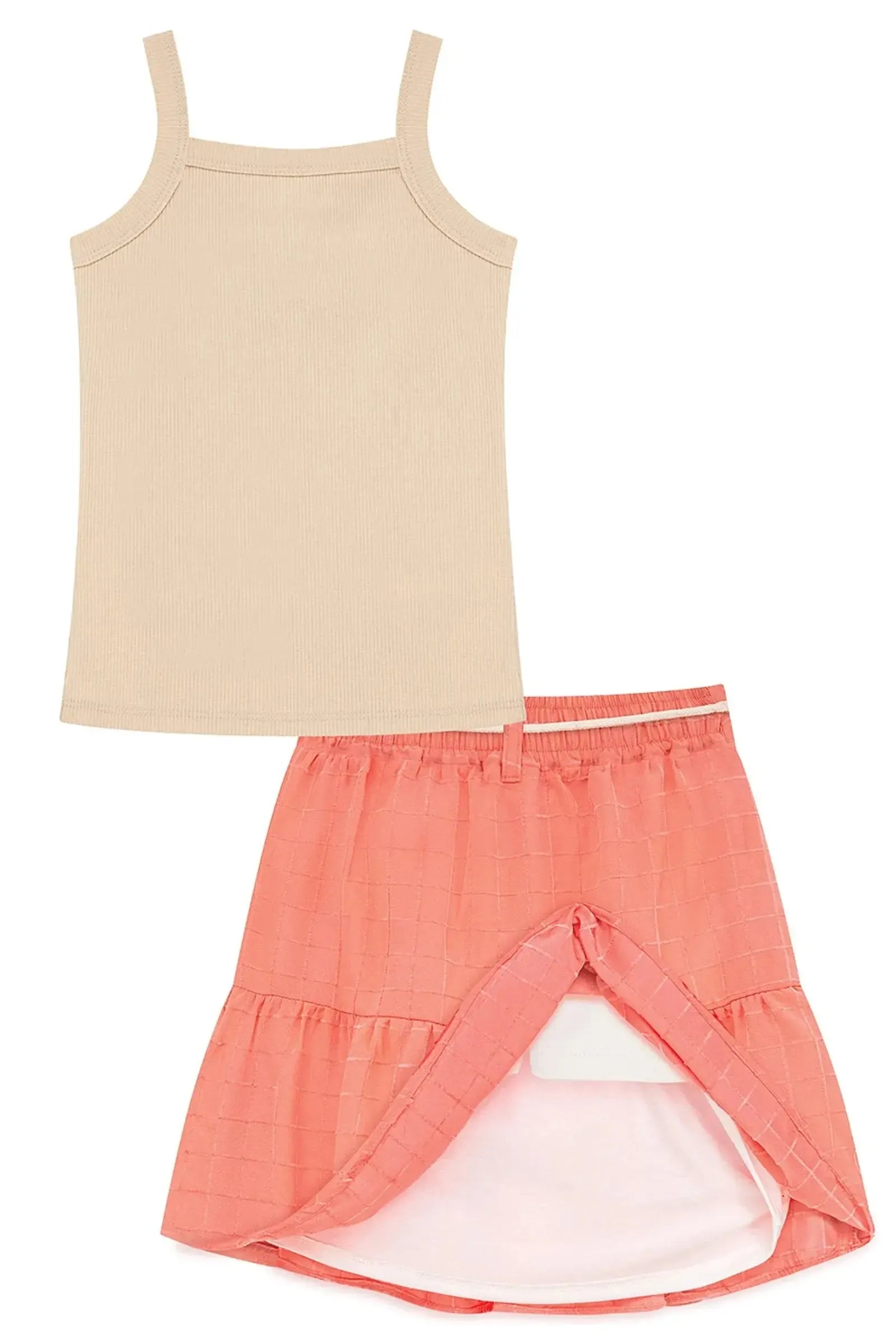 Conjunto de Regata em Canelado e Saia em Tecido Grid Chenille 95890 Kukiê Infantil Menina