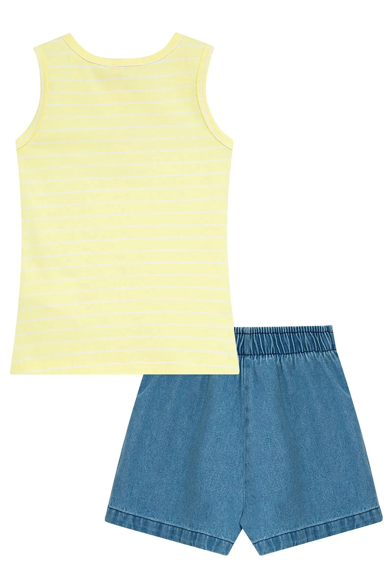 Conjunto de Regata em Cotton Fio Tinto e Short Saia em Jeans 95346 Kukiê Infantil Menina