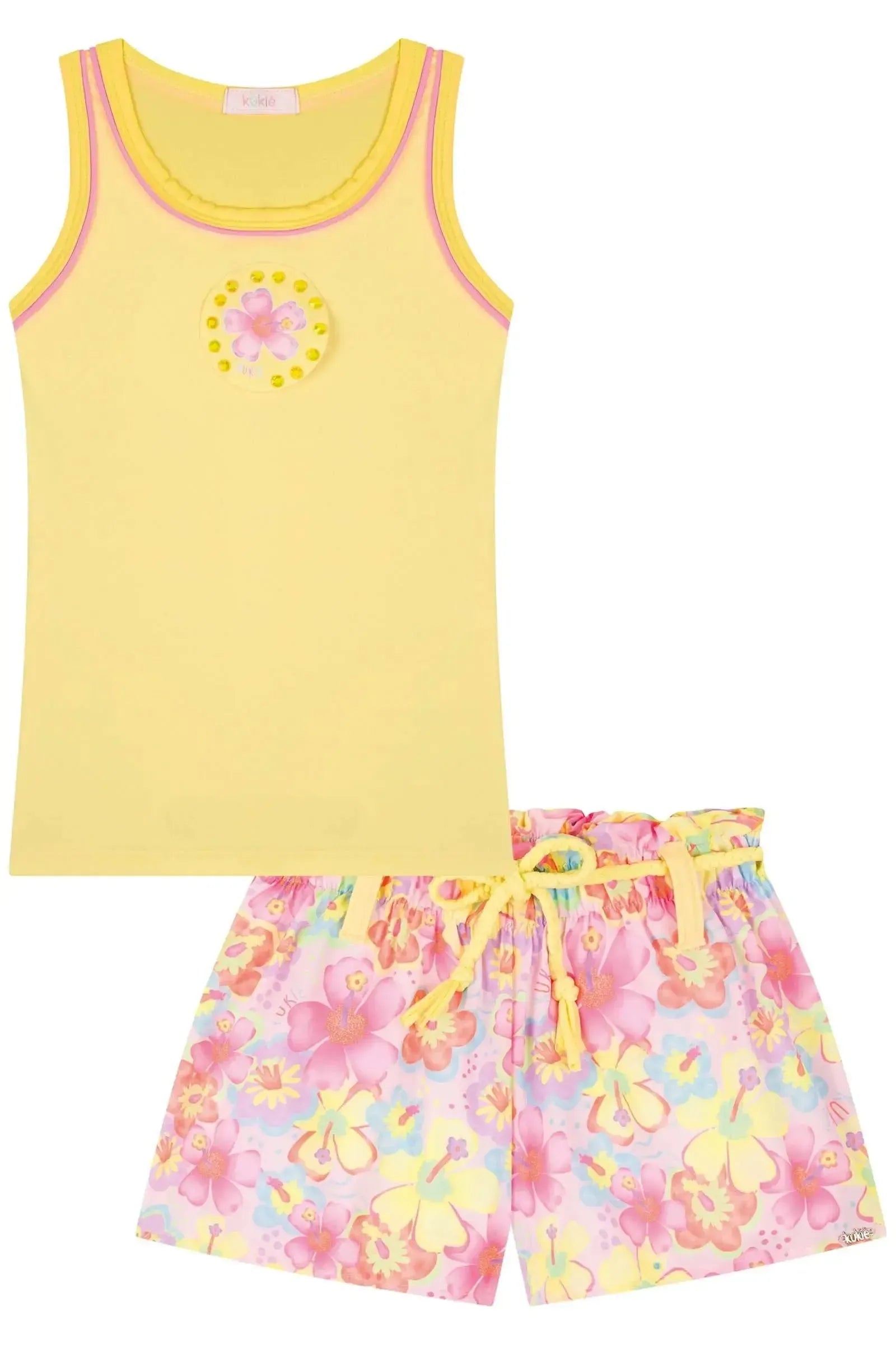 Conjunto de Regata em Malha UV e Shorts em Light Peach Textura 83974 Kukiê Infantil Menina
