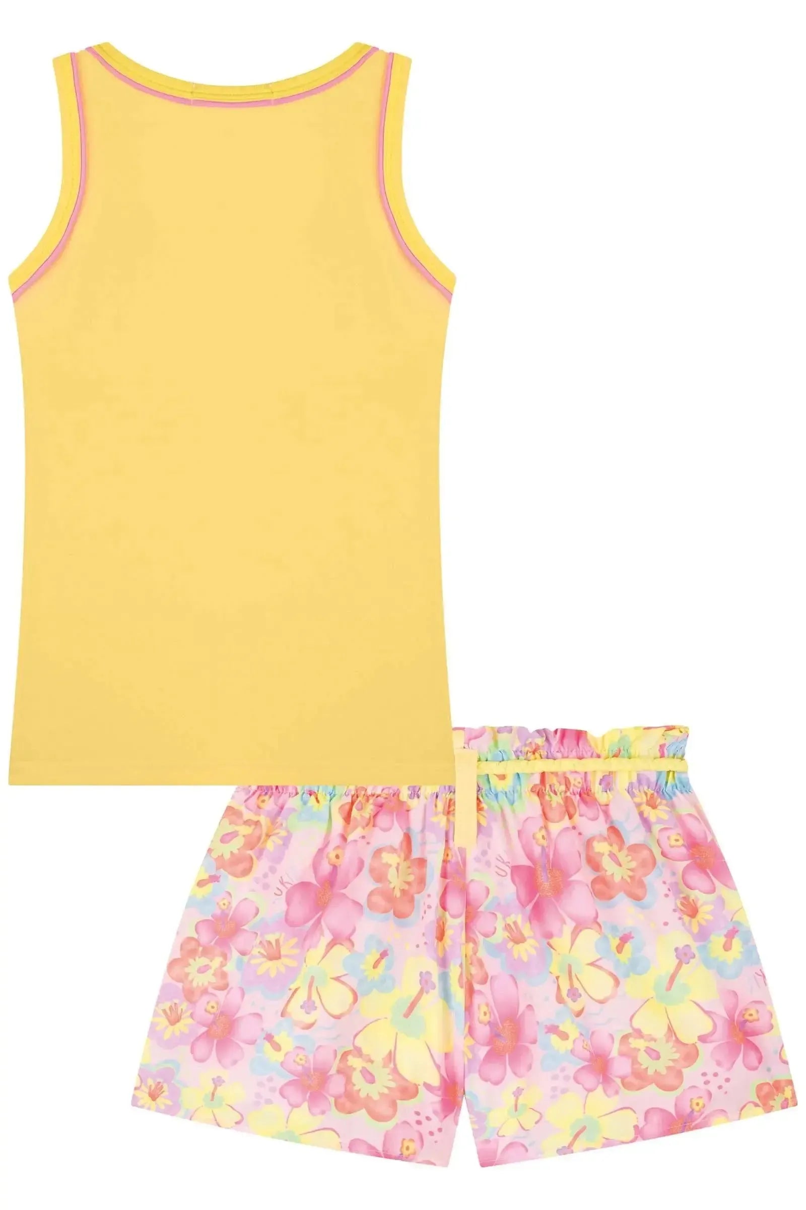 Conjunto de Regata em Malha UV e Shorts em Light Peach Textura 83974 Kukiê Infantil Menina