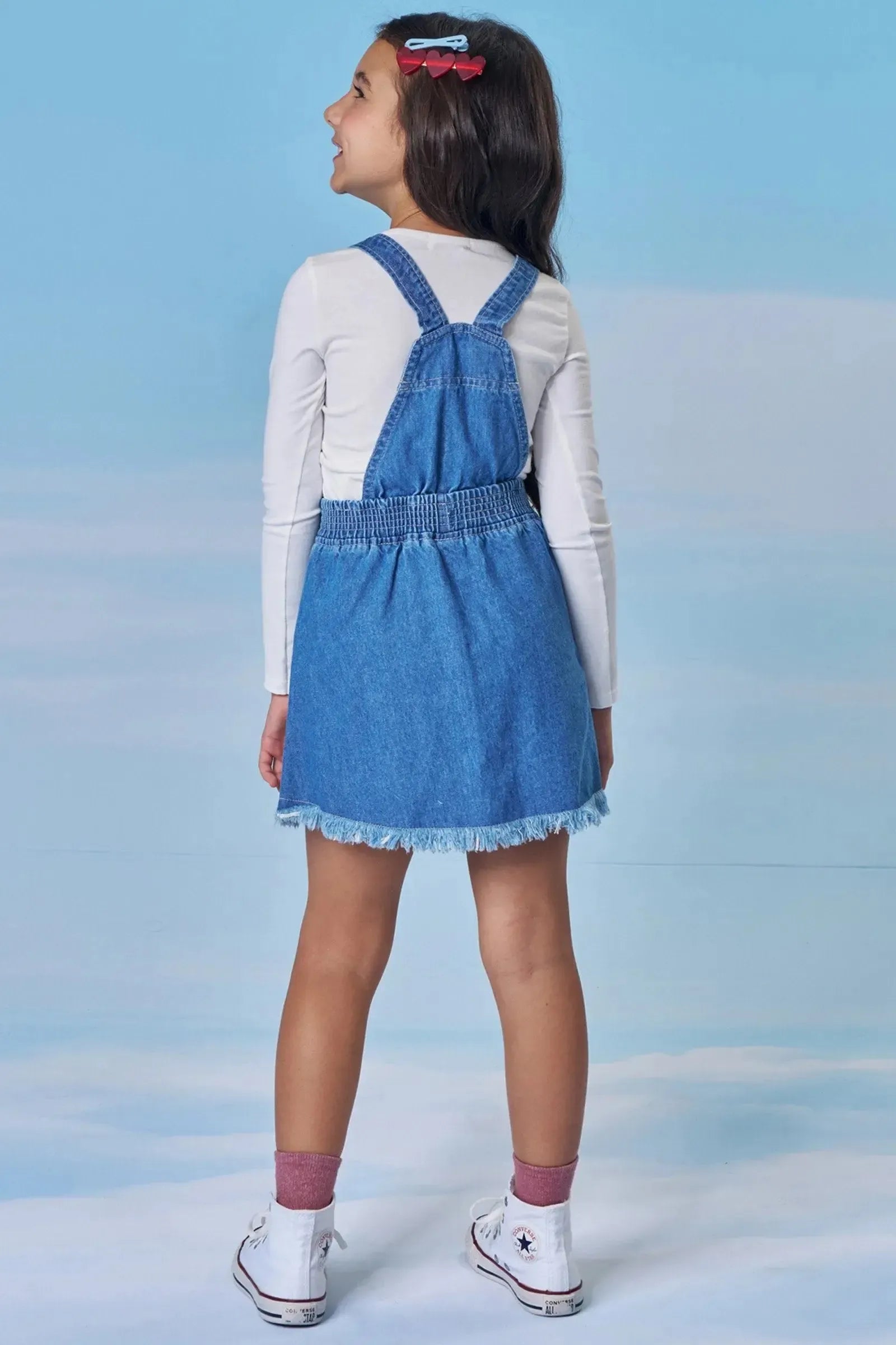 Conjunto de Salopete em Jeans e Blusa em Cotton 91722 Kukiê Infantil Menina