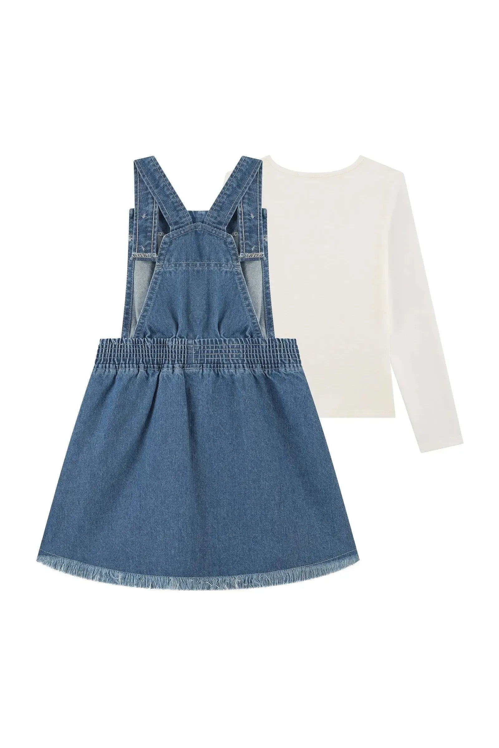 Conjunto de Salopete em Jeans e Blusa em Cotton 91722 Kukiê Infantil Menina