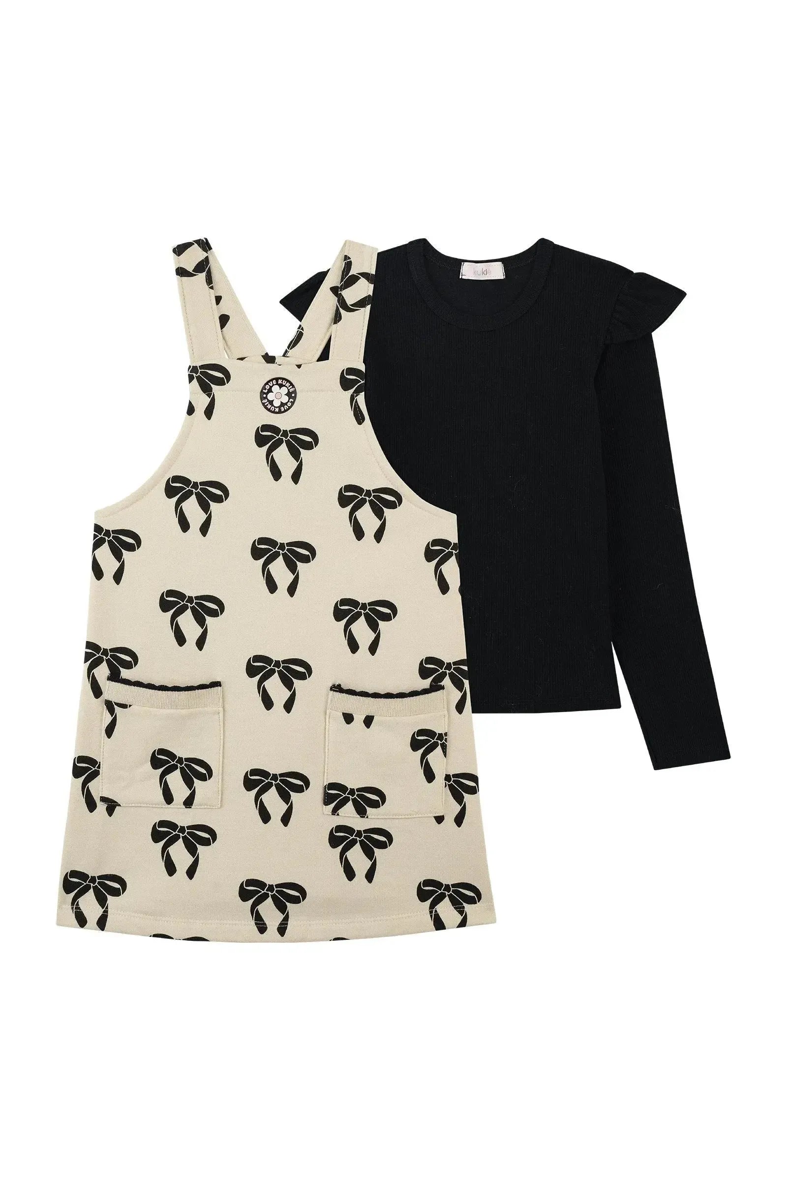 Conjunto de Salopete em Moletom com Pelúcia e Blusa em Canelado 89827 Kukiê Infantil Menina