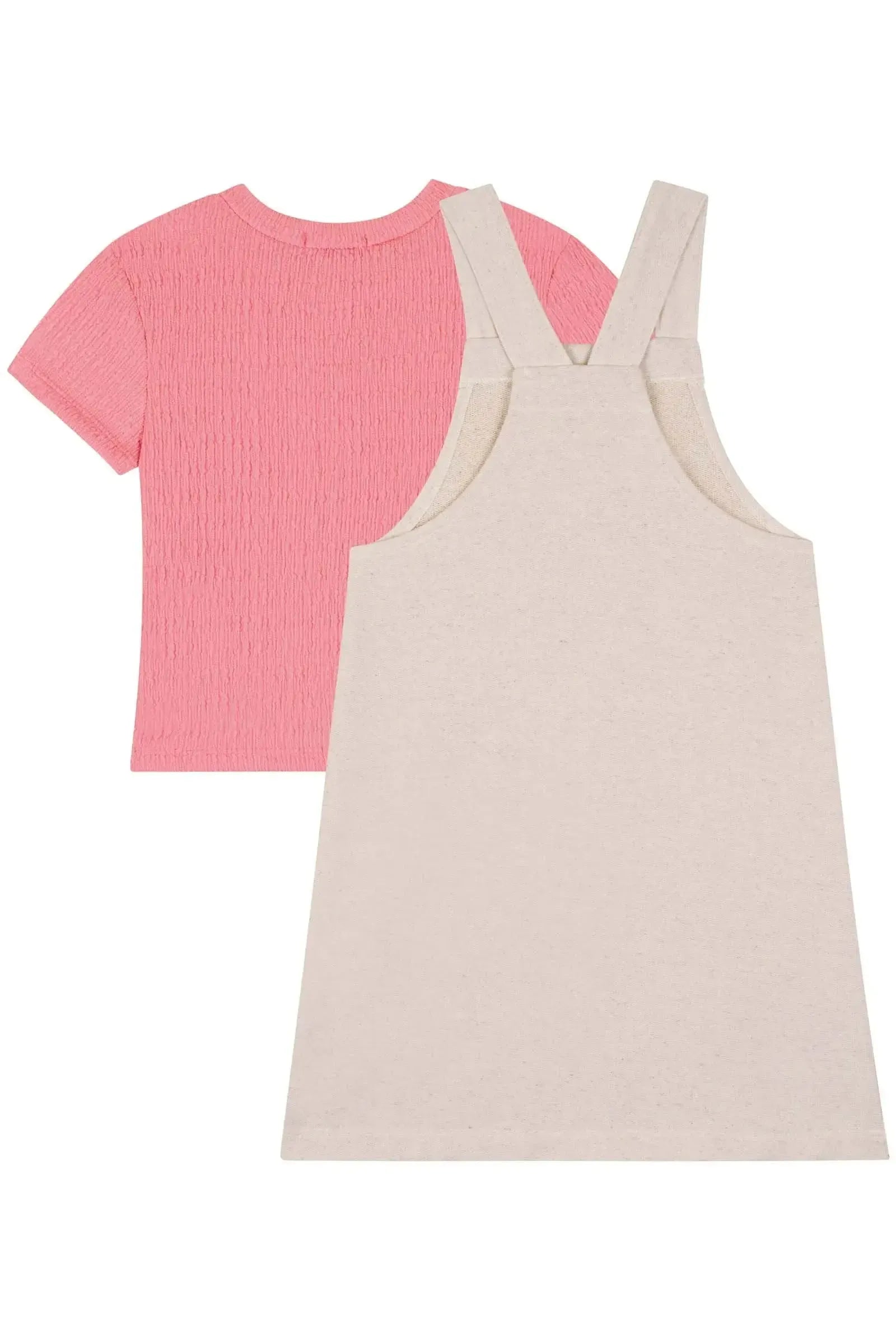 Conjunto de Salopete em Moletom Linho e Blusa Boxy em Malha Enrugada 84101 Kukiê Infantil Menina