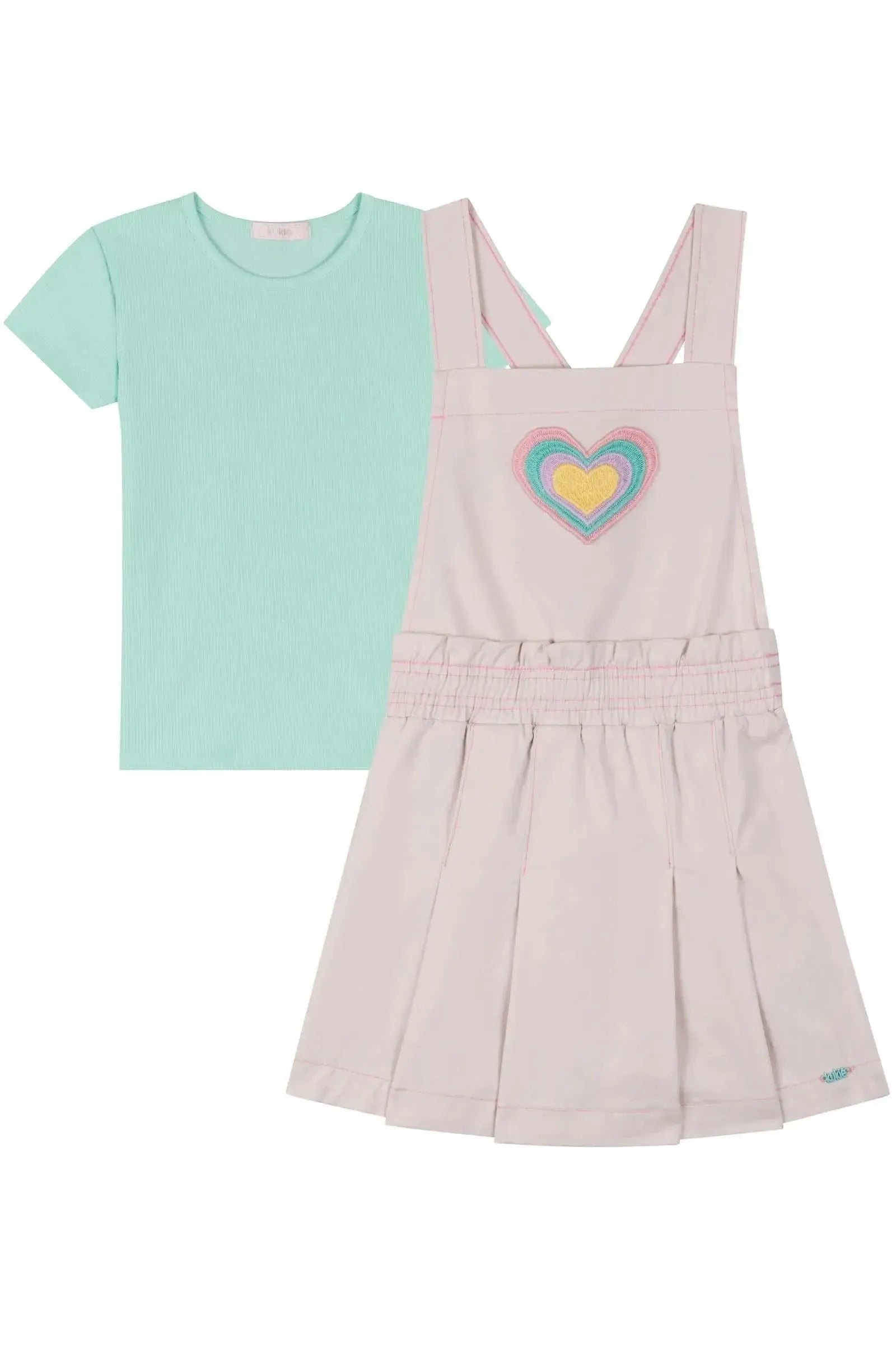 Conjunto de Salopete em Sarja com Elastano e Blusa em Canelado 83554 Kukiê Infantil Menina