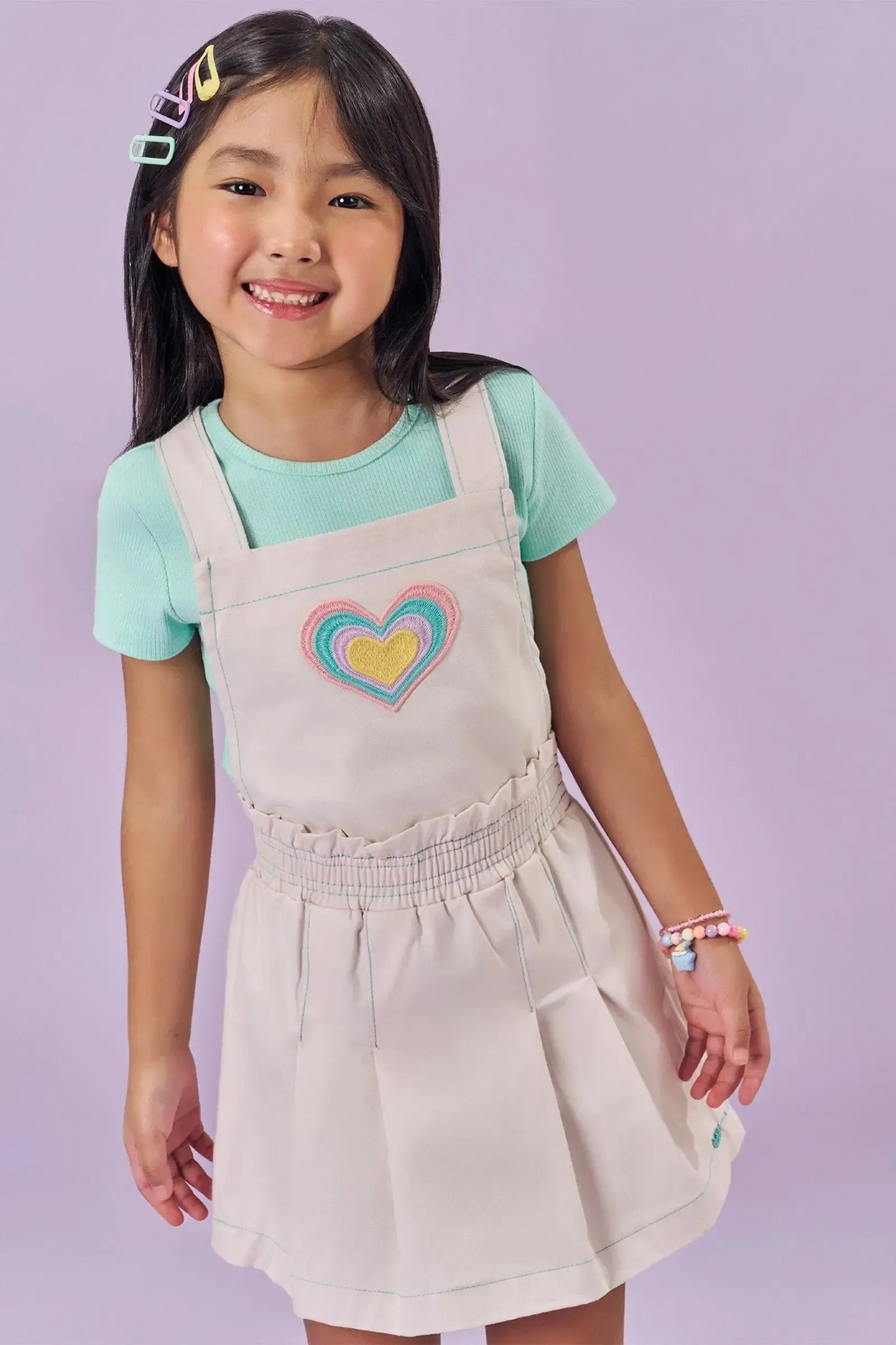 Conjunto de Salopete em Sarja com Elastano e Blusa em Canelado 83554 Kukiê Infantil Menina