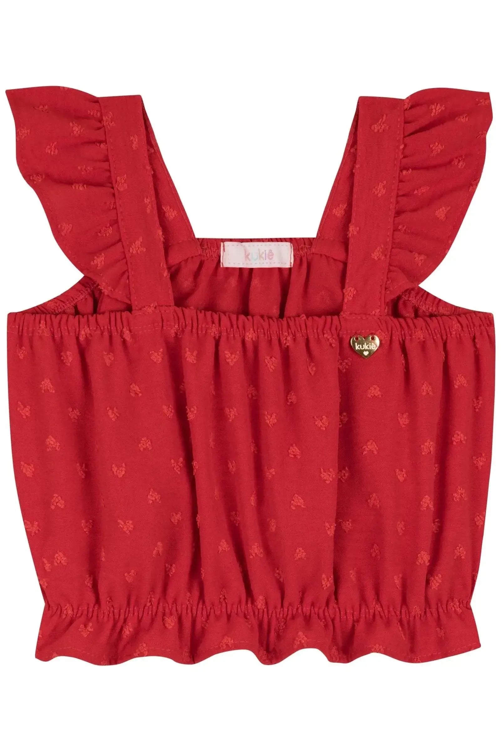 Conjunto de Top Cropped e Saia Midi em Crepe Textura Coração (com Shorts Embutido) 86013 Kukiê Infantil Menina