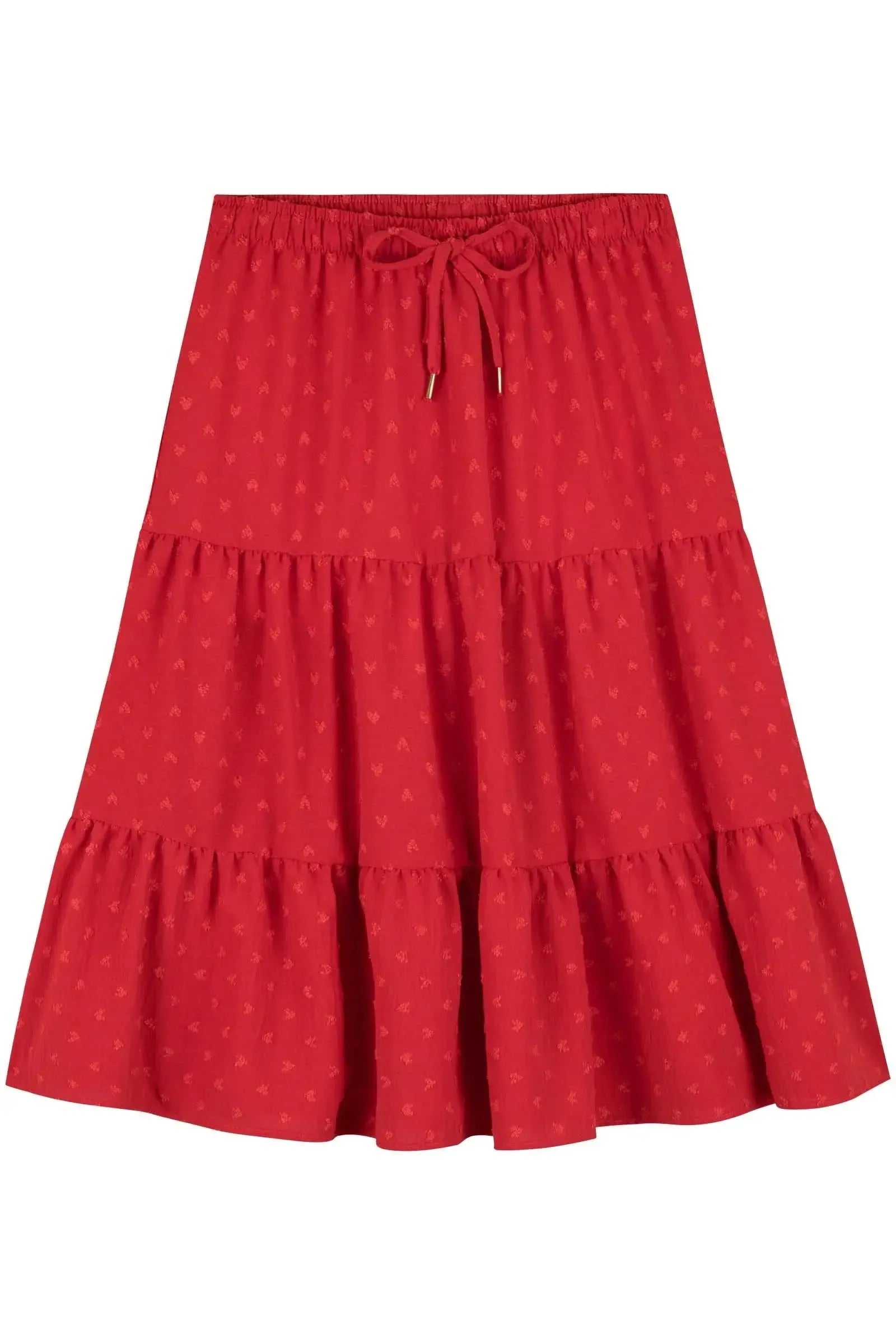 Conjunto de Top Cropped e Saia Midi em Crepe Textura Coração (com Shorts Embutido) 86013 Kukiê Infantil Menina