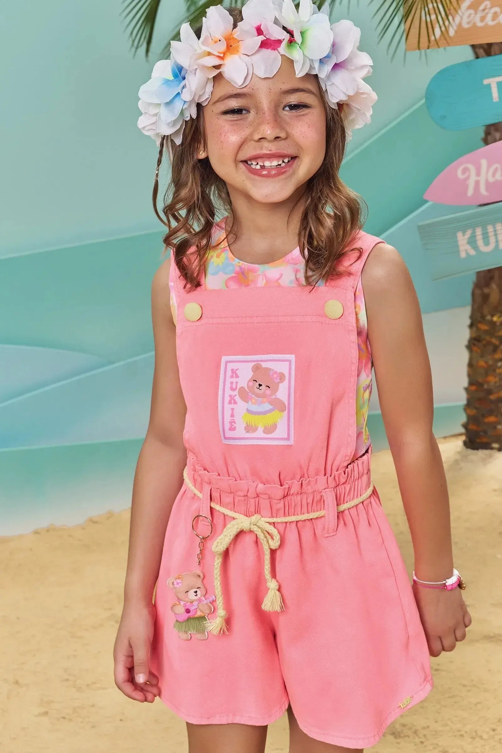 Conjunto de Top Cropped em Malha UV e Jardineira em Sarja com Elastano 84194 Kukiê Infantil Menina