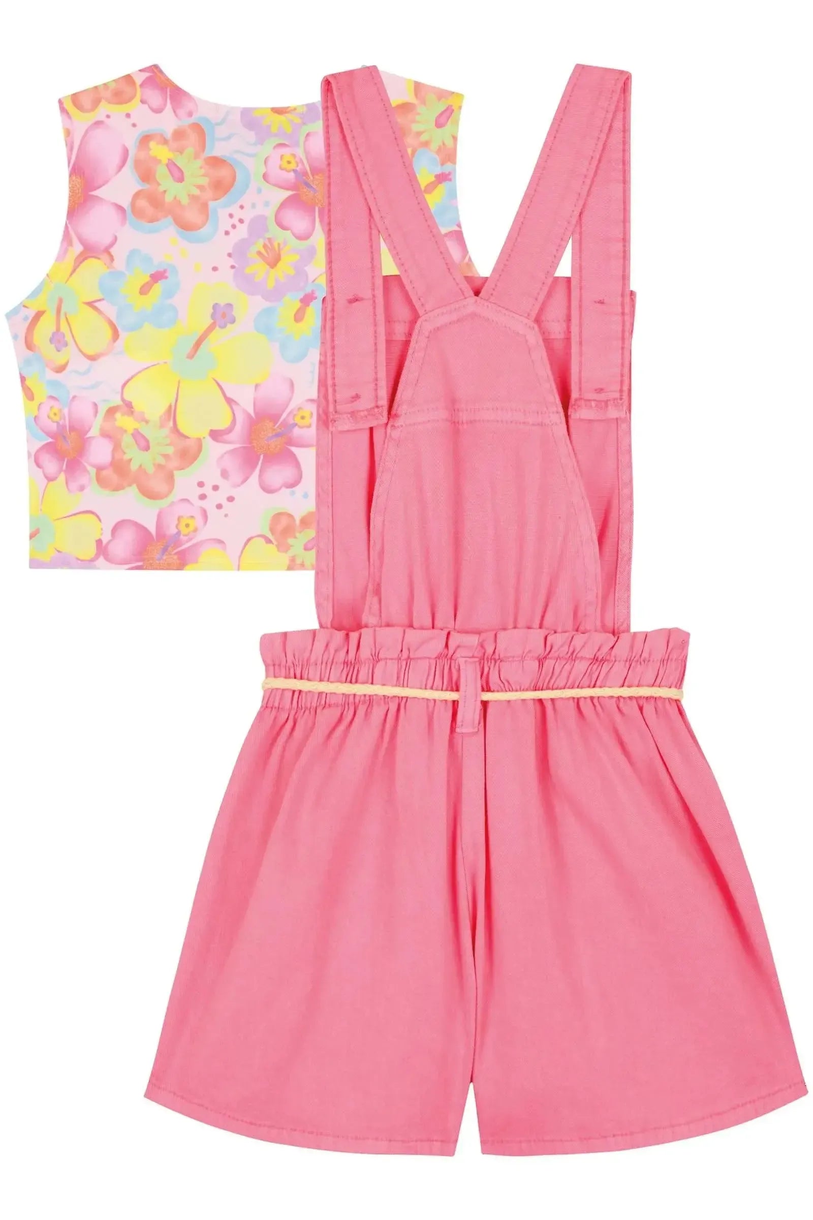 Conjunto de Top Cropped em Malha UV e Jardineira em Sarja com Elastano 84194 Kukiê Infantil Menina