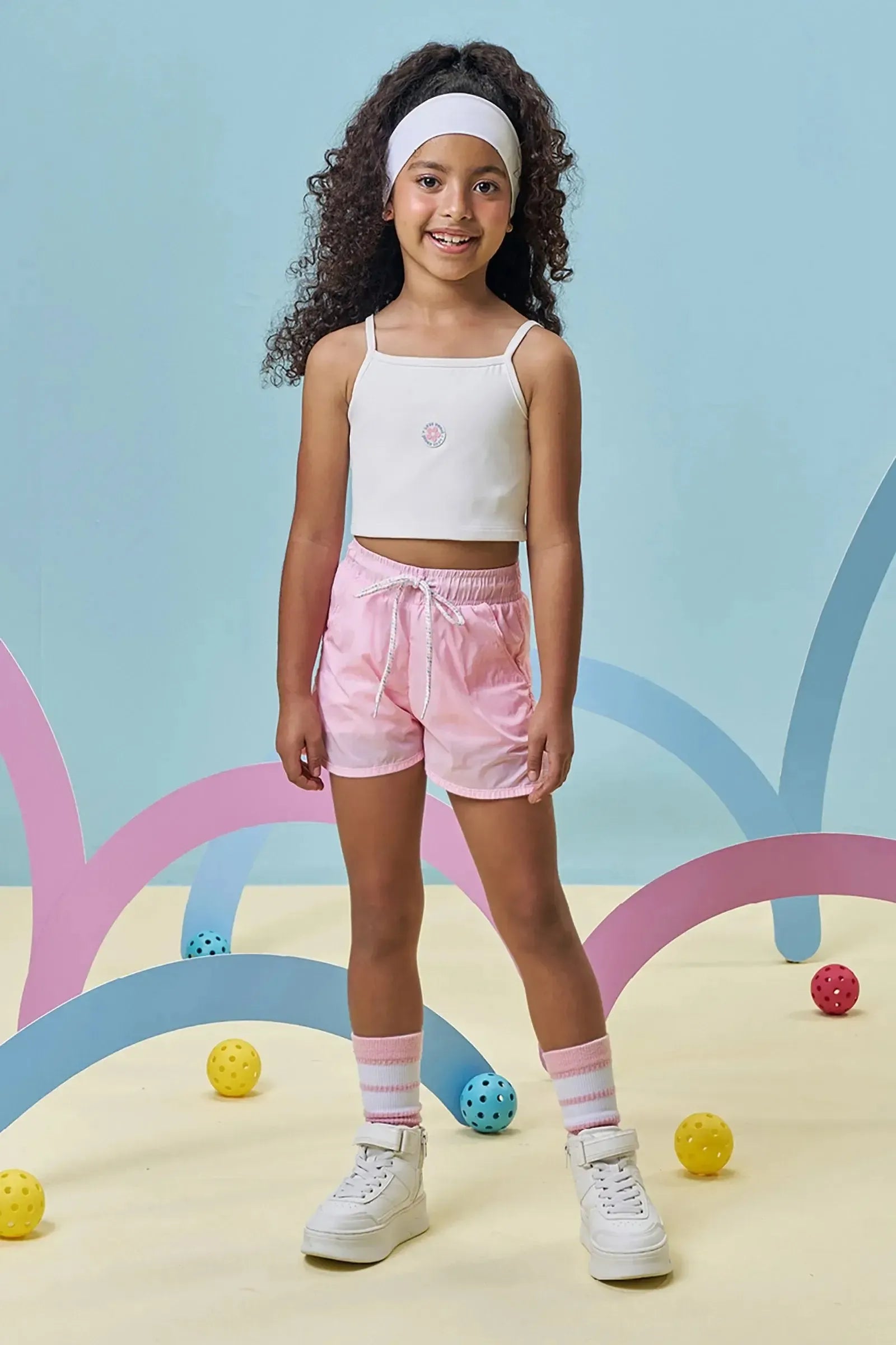Conjunto de Top Cropped em Poliamida e Shorts em Air Tech 96966 Kukiê Infantil Menina
