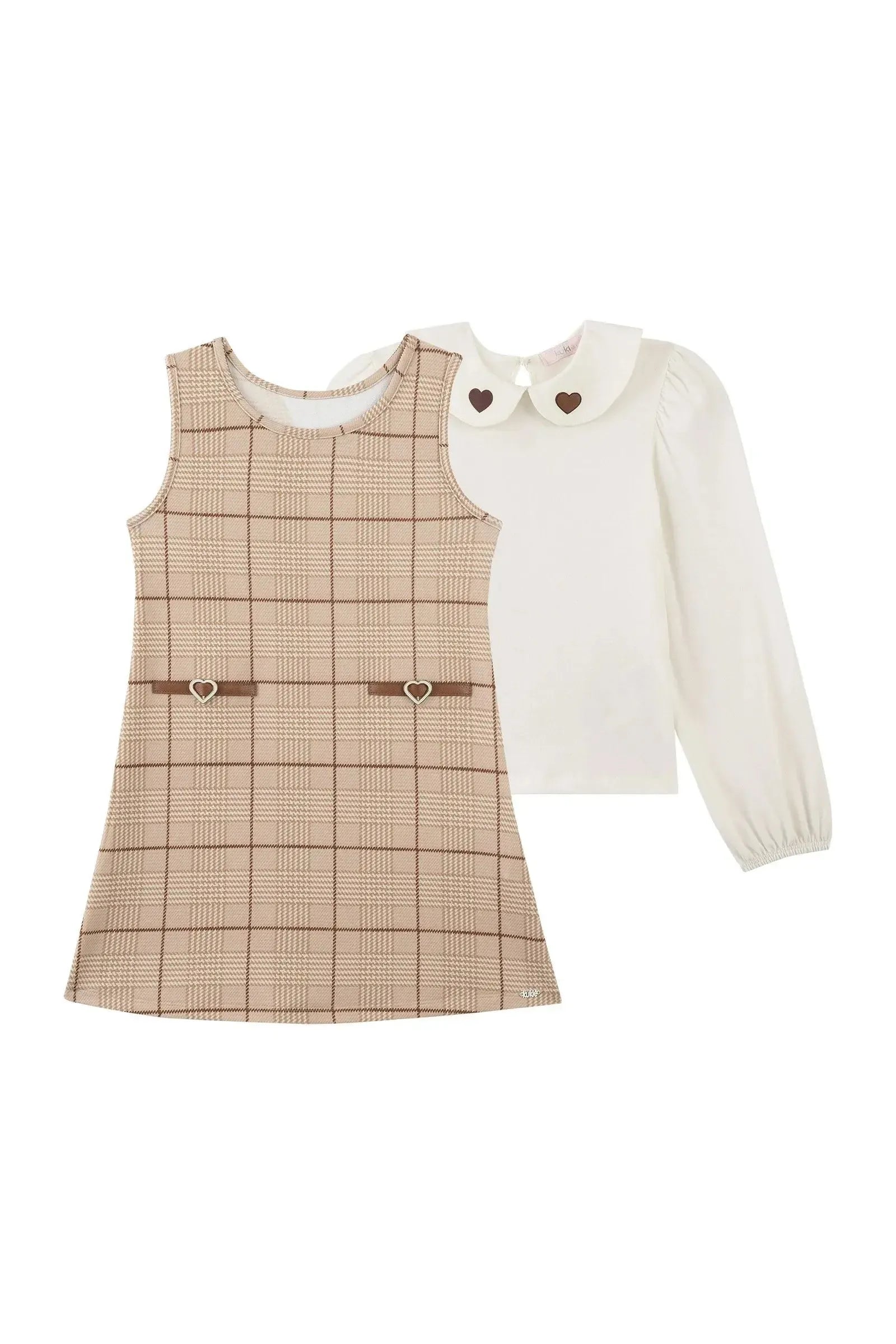 Conjunto de Vestido em Molecotton e Blusa em Cotton 90248 Kukiê Infantil Menina