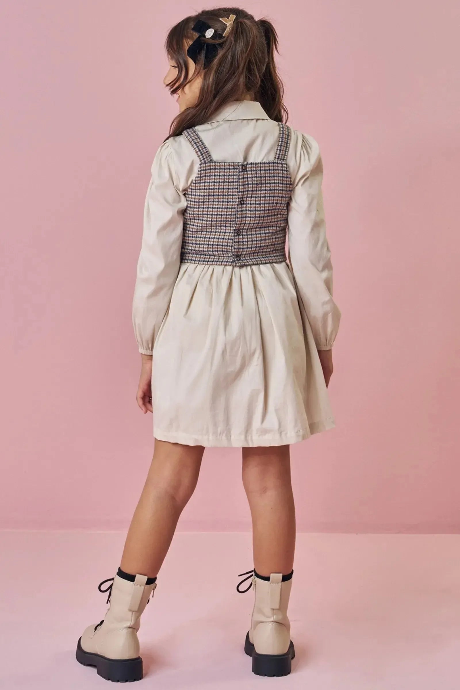 Conjunto de Vestido em Tricoline Mônaco e Colete em Flanela Zurique 92494 Kukiê Infantil Menina