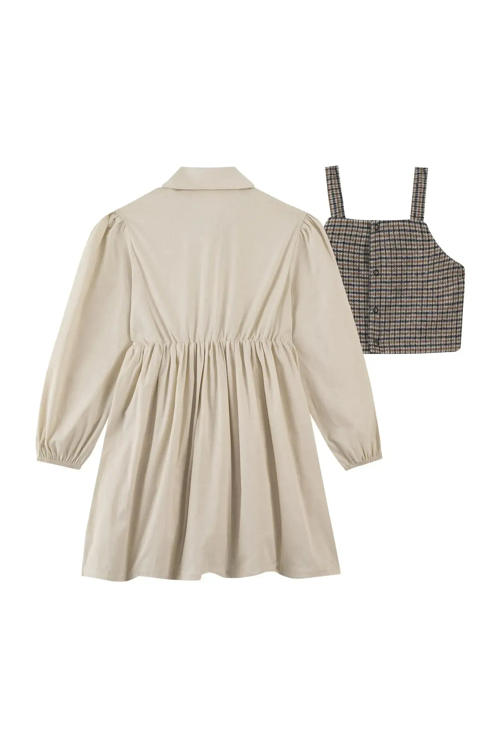 Conjunto de Vestido em Tricoline Mônaco e Colete em Flanela Zurique 92494 Kukiê Infantil Menina