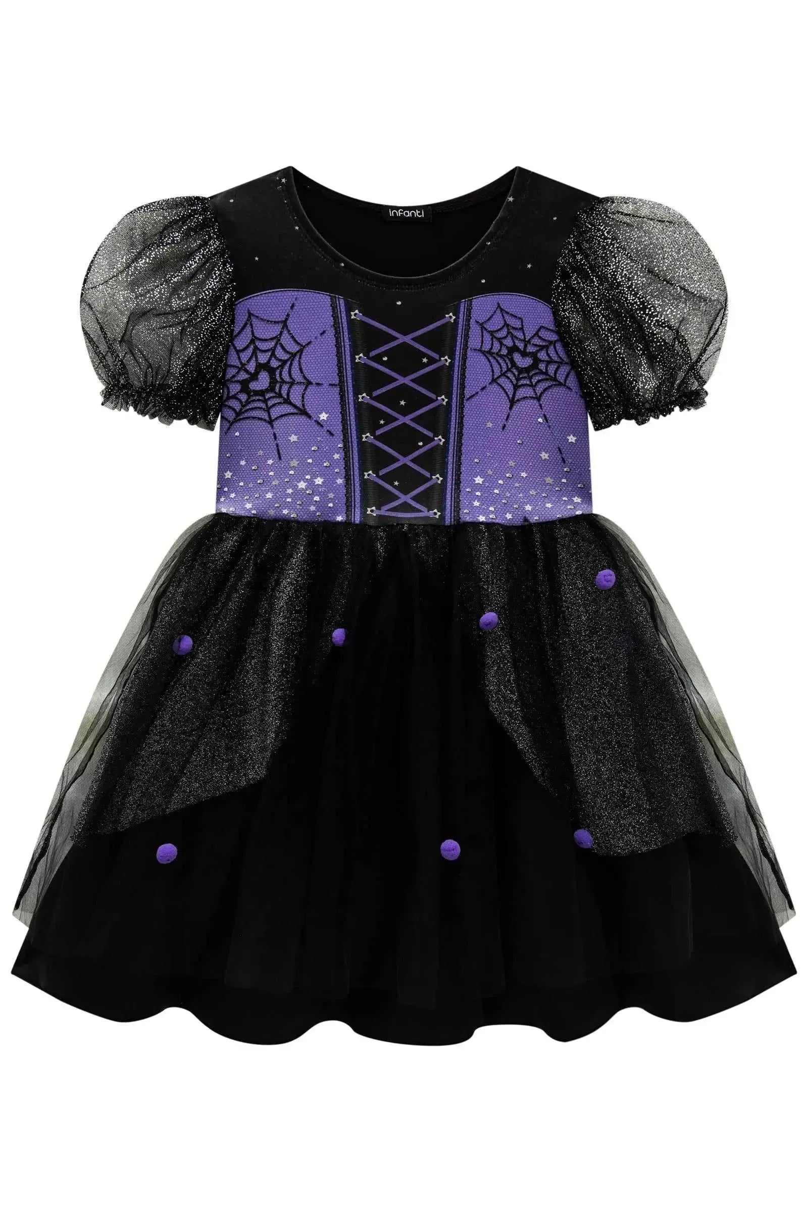 Fantasia de Bruxinha em Fly Tech e Tule. Acompanha Tiara 85750 Infanti Infantil Menina