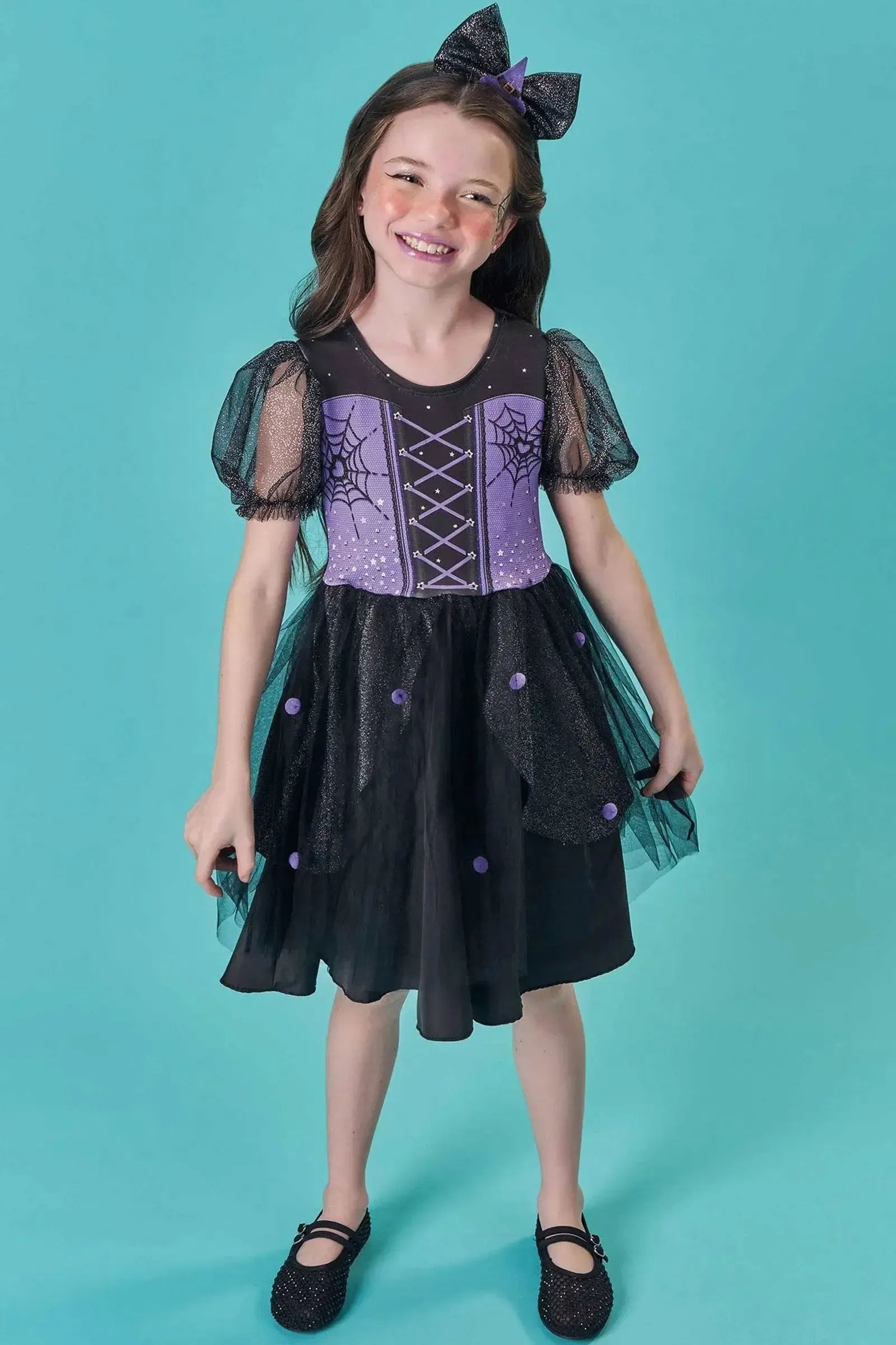 Fantasia de Bruxinha em Fly Tech e Tule. Acompanha Tiara 85750 Infanti Infantil Menina