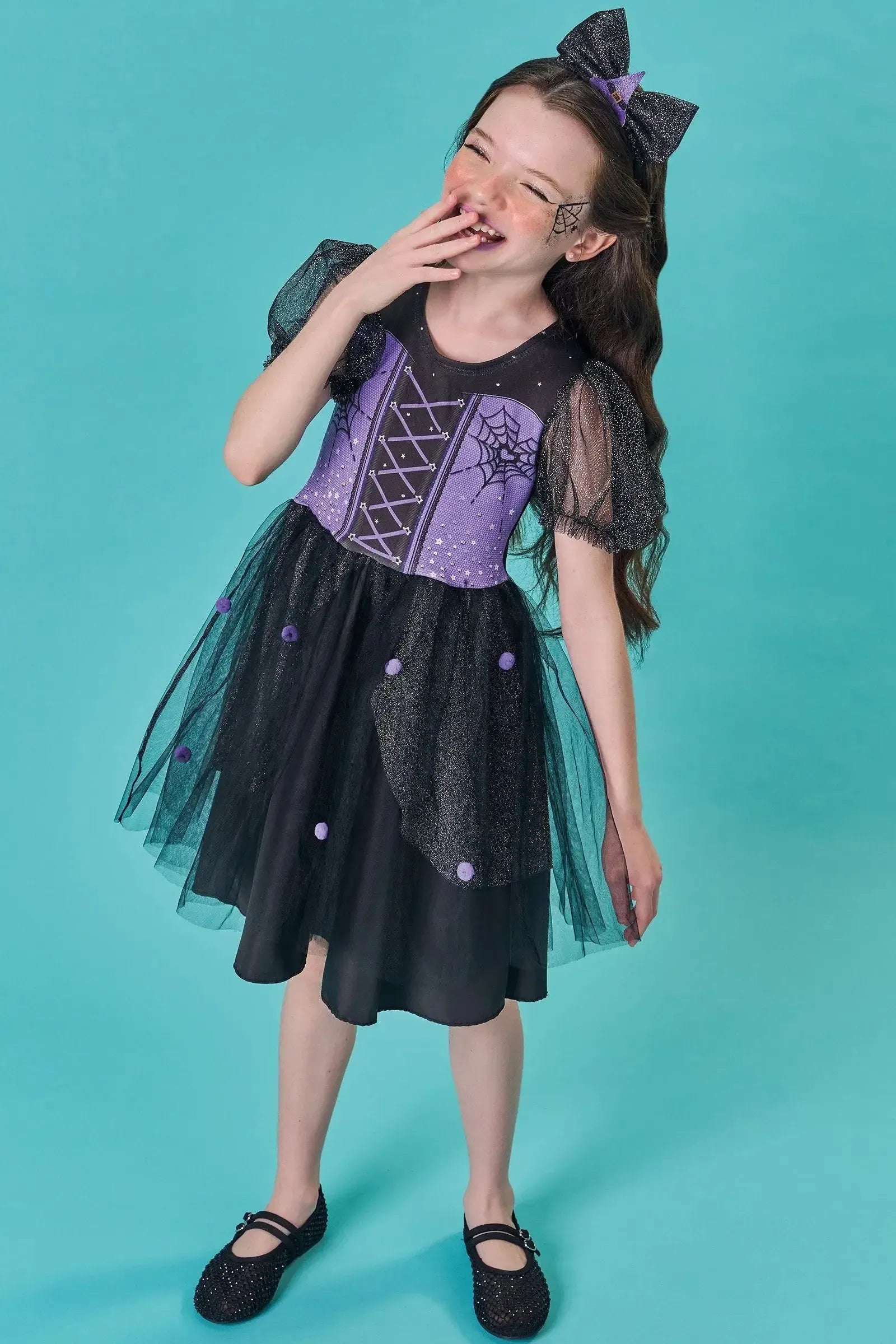 Fantasia de Bruxinha em Fly Tech e Tule. Acompanha Tiara 85750 Infanti Infantil Menina