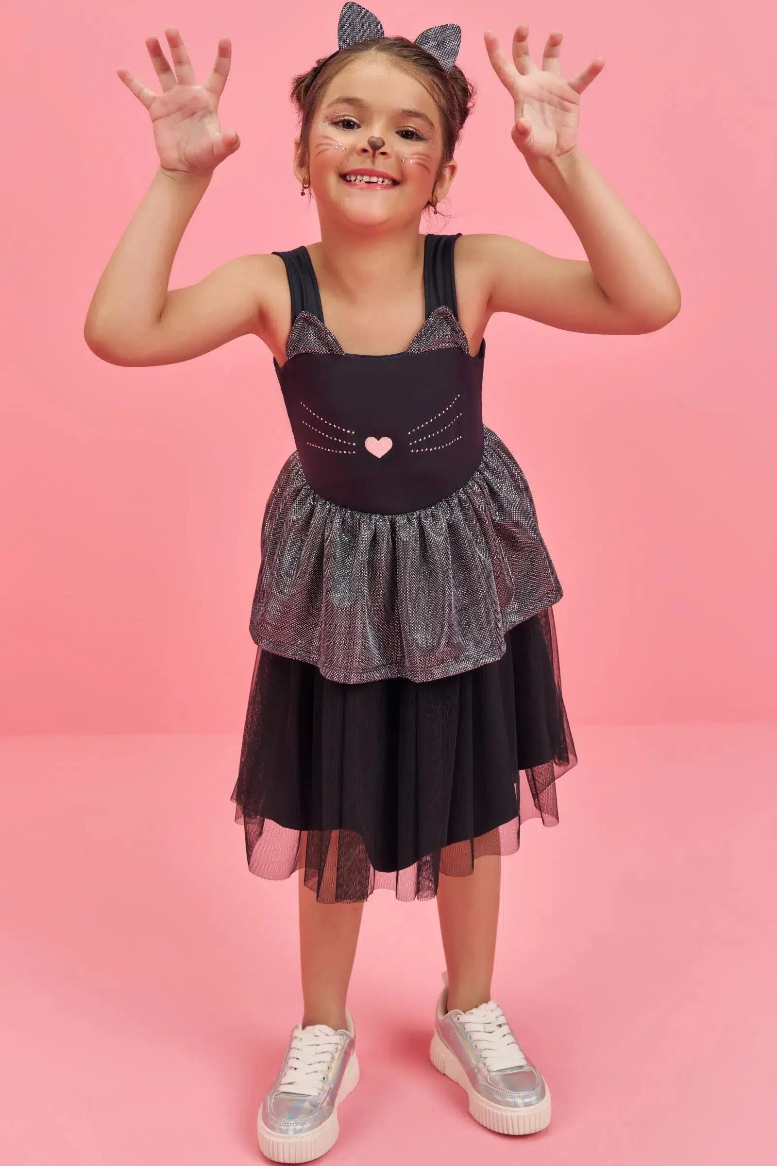 Fantasia de Gatinha em Malha Uv e Tule. Acompanha Tiara 77061 Infanti