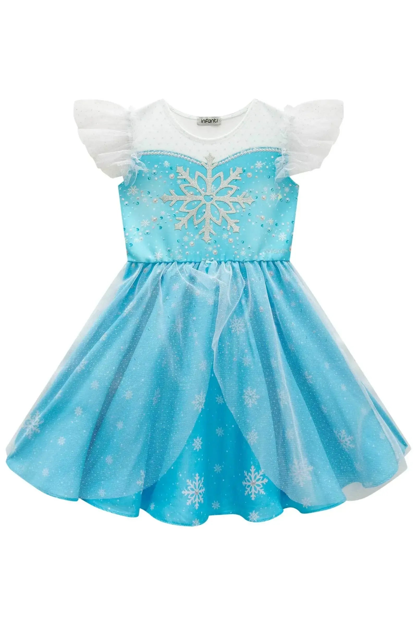 Fantasia de Princesa Do Gelo em Fly Tech e Tule Glitter. Acompanha Tiara 85751 Infanti Infantil Menina