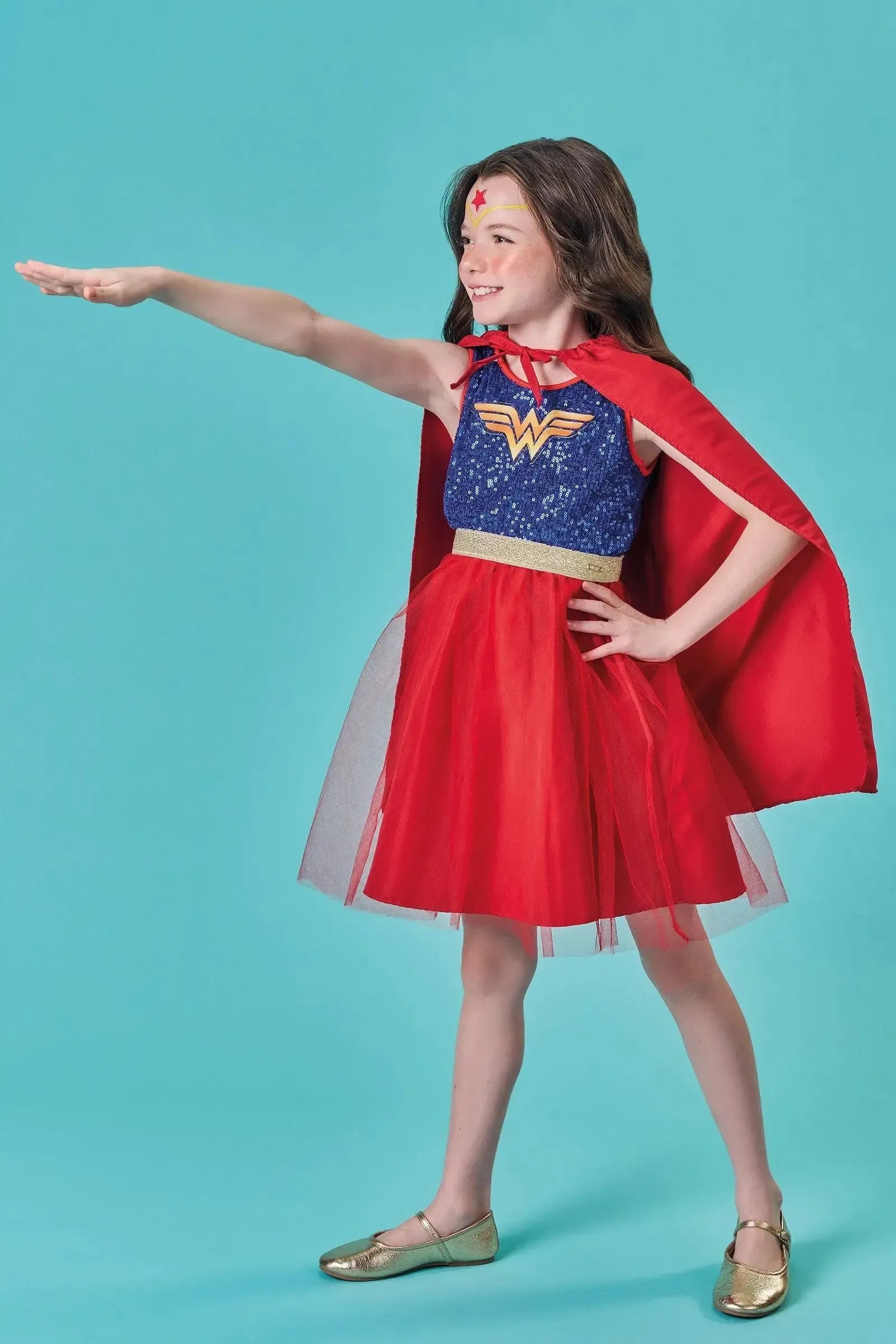 Fantasia de Super-heroína em Paetê e Tule. Acompanha Capa 85839 Infanti Infantil Menina