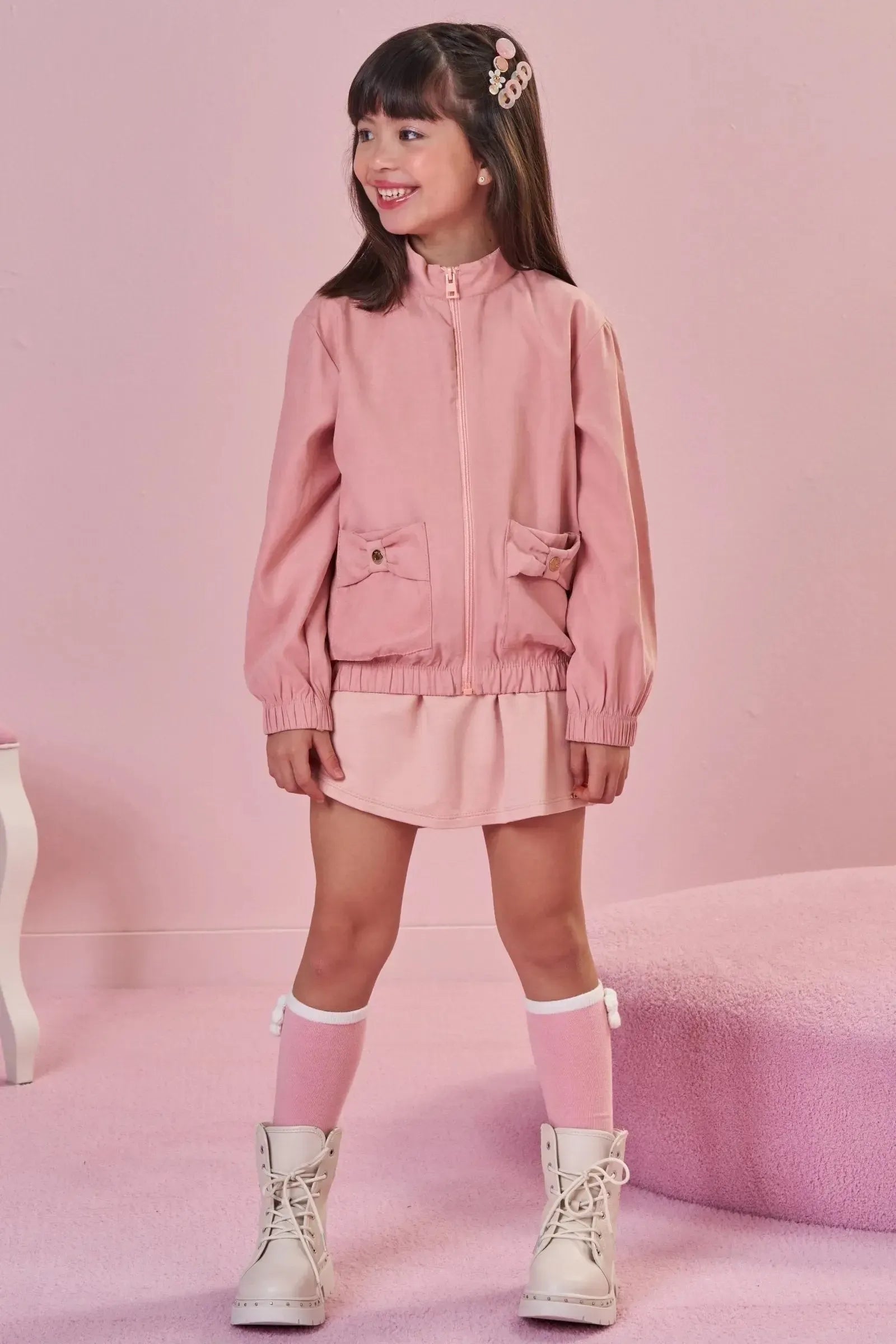 Jaqueta Corta Vento em Nylon Toque de Pêssego 91890 Infanti Infantil Menina
