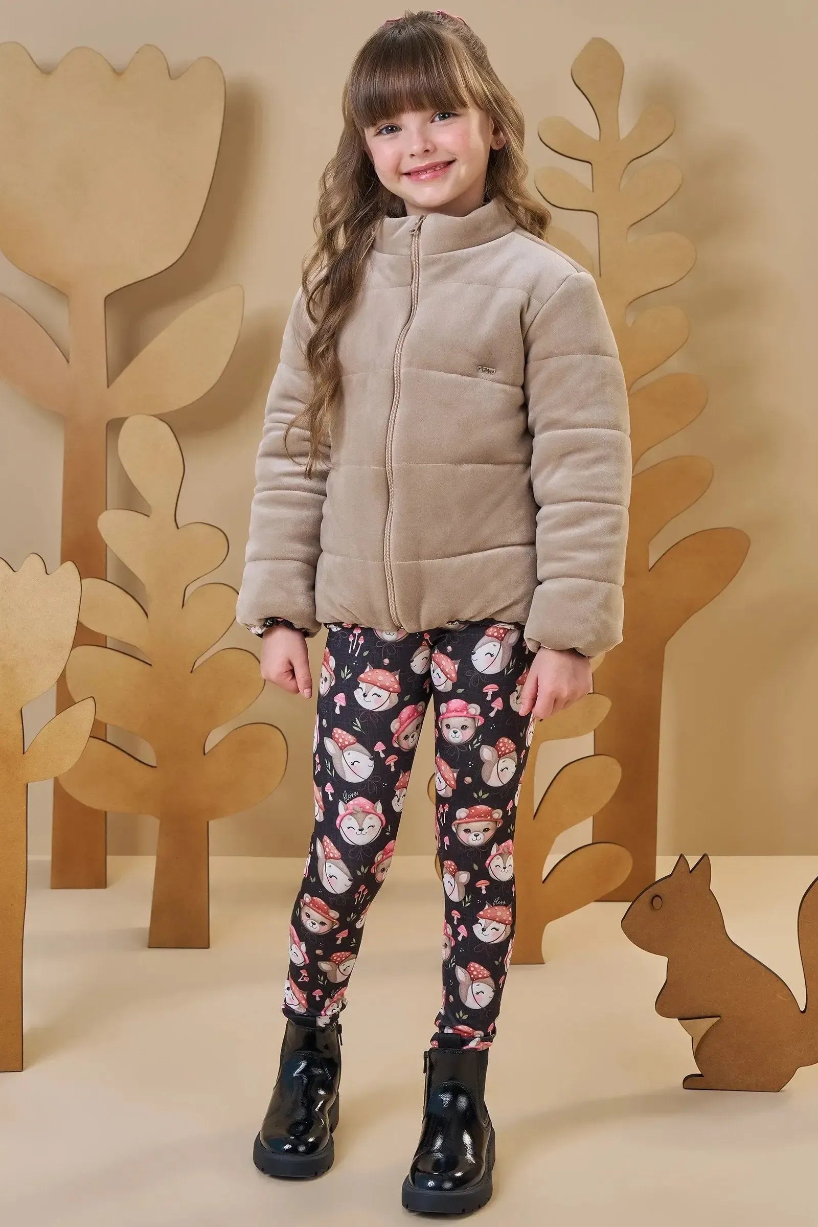 Jaqueta Puffer Reversível em Veludo com Elastano e Malha Comfy 89404 Infanti Infantil Menina