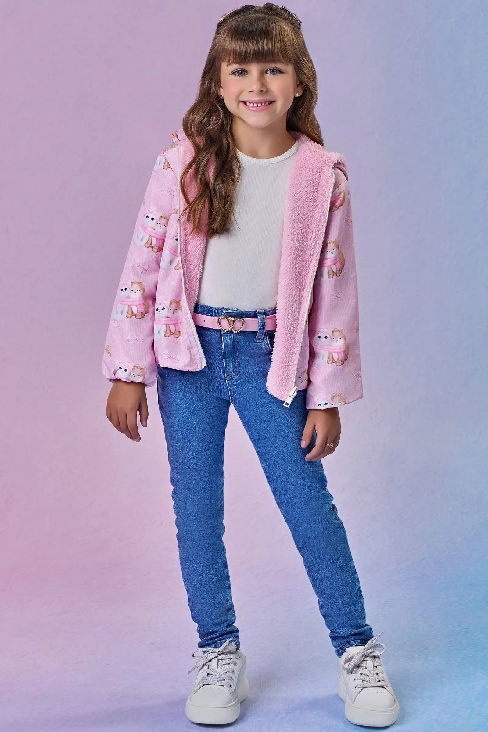 Jaqueta Reversível em Nylon e Pelo Carneirinho 89763 Infanti Infantil Menina