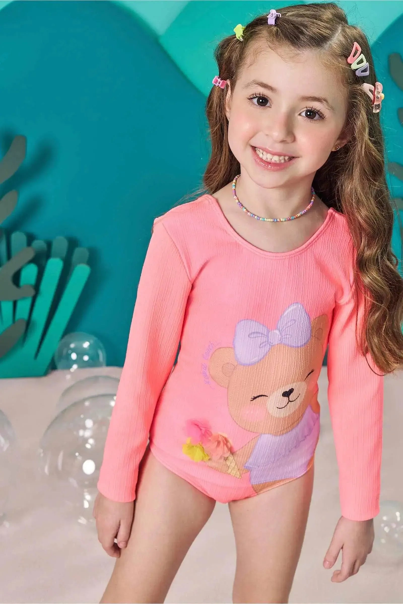 Maiô em Malha Jacquard Textura com Proteção UV 50+ 83577 Kukiê Infantil Menina