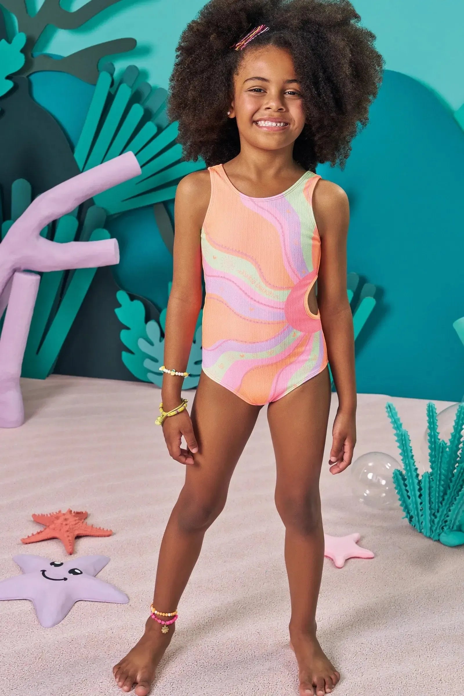 Maiô em Malha Jacquard Textura com Proteção UV50+ 83045 Kukiê Infantil Menina