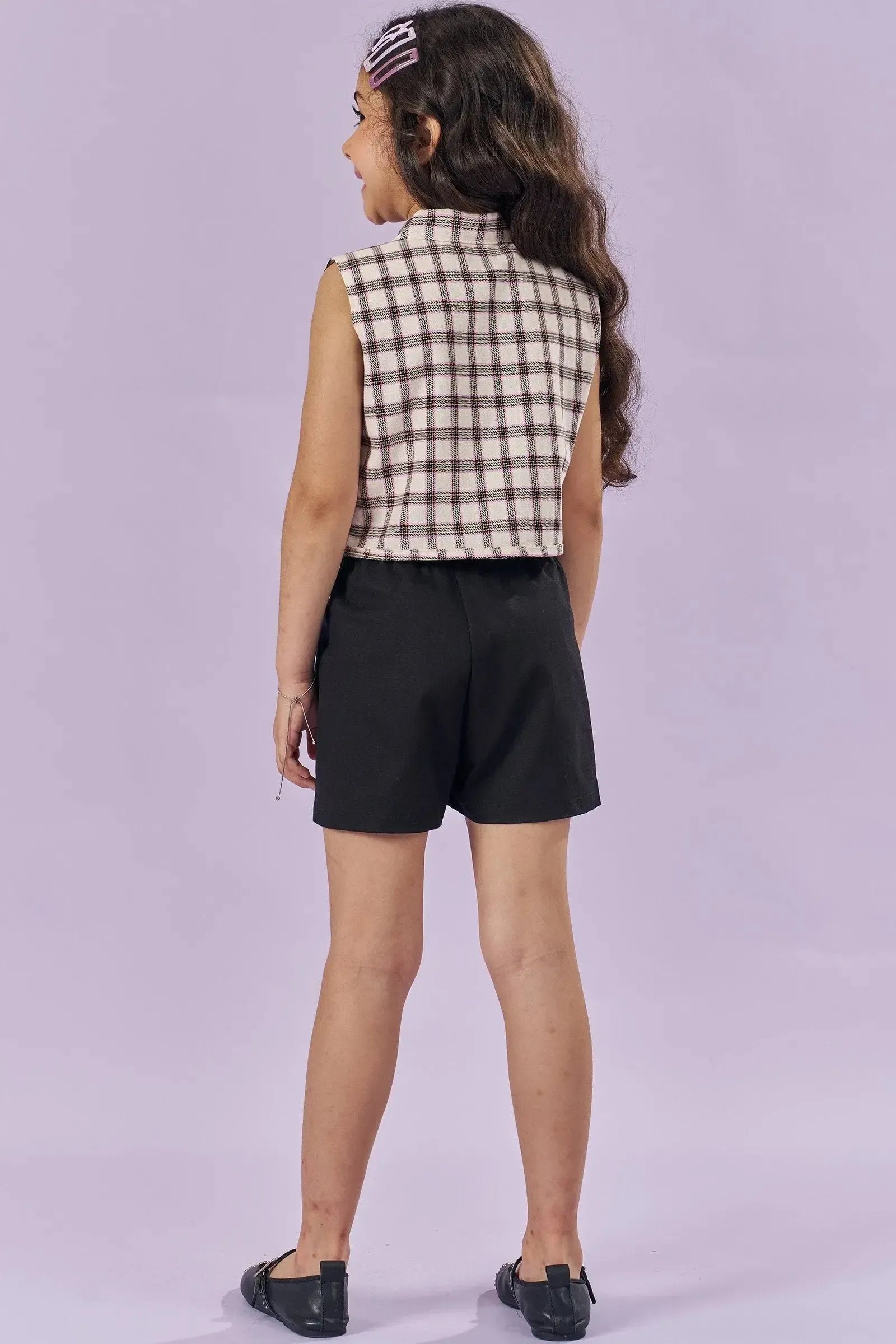 Onjunto de Camisa Boxy em Tecido Xadrez 100% Algodão e Shorts em Sarja com Elastano 85988 Kukiê Infantil Menina