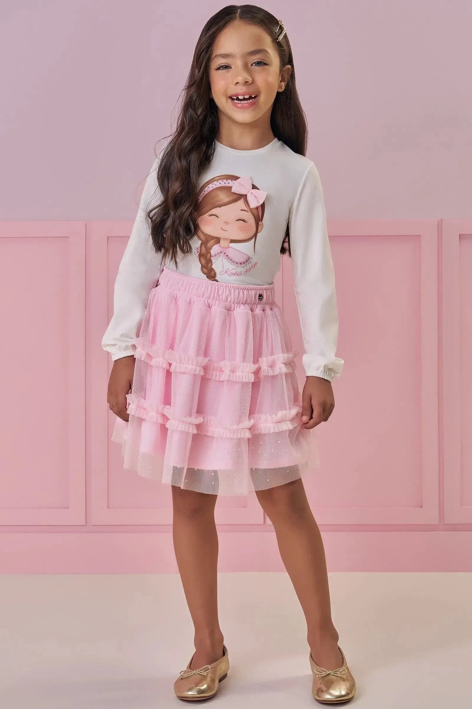 Saia em Tule com Elastano (com Shorts Embutido) 90930 Kukiê Infantil Menina