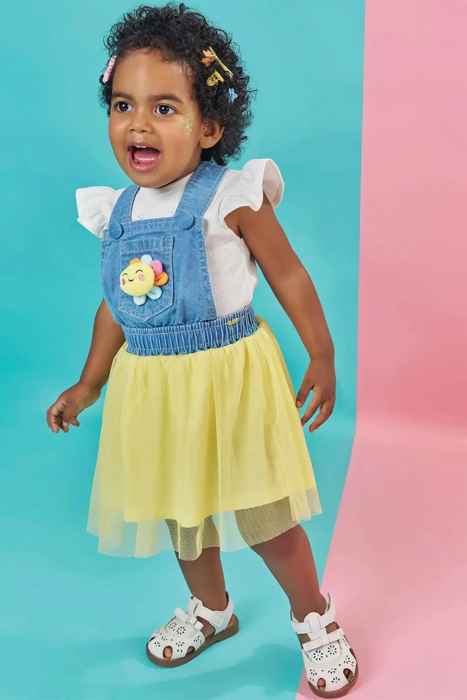 Salopete em Jeans e Tule com Elastano 85628 Kukiê Bebê Menina