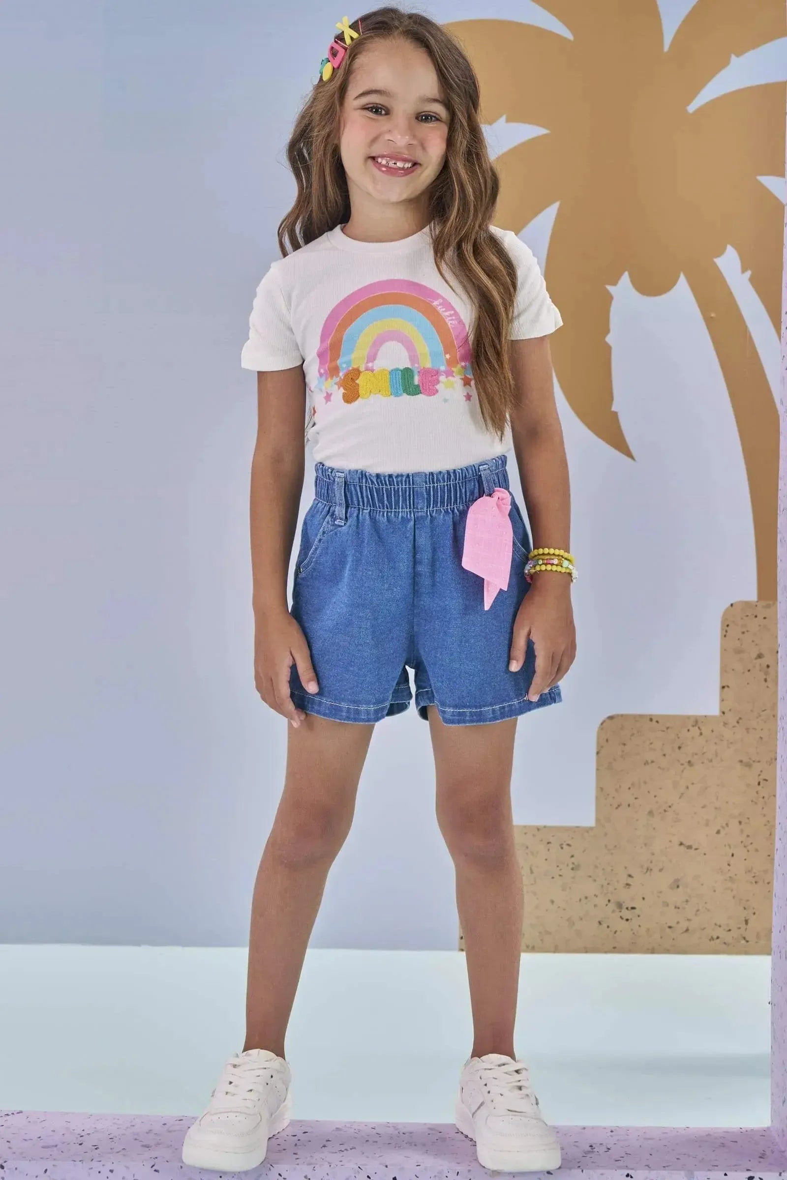 Shorts em Jeans com Elastano 86883 Kukiê Infantil Menina