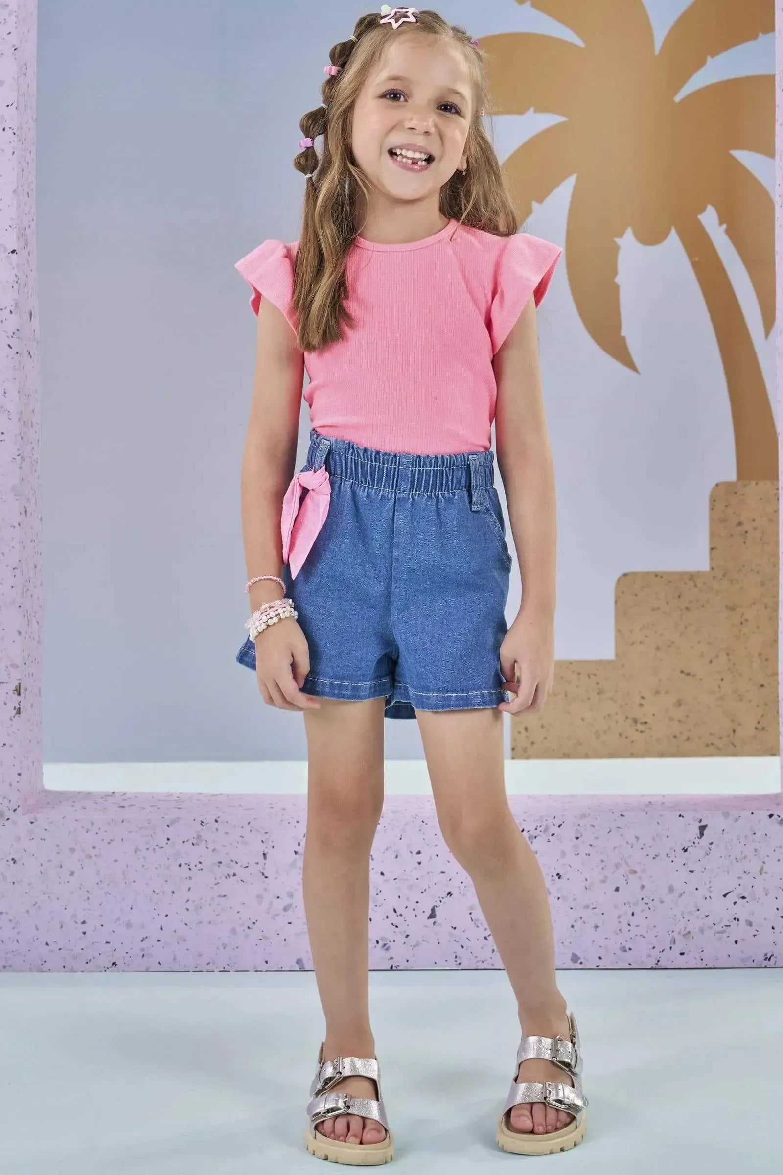 Shorts em Jeans com Elastano 86883 Kukiê Infantil Menina