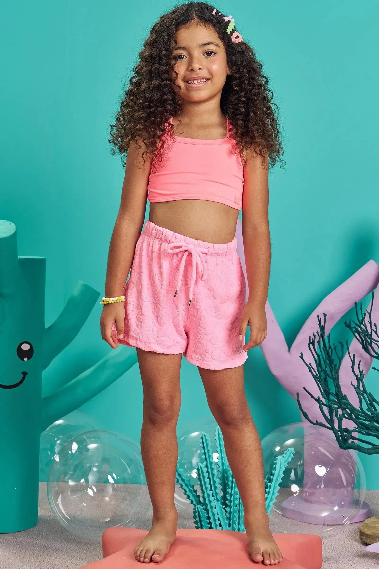 Shorts em Malha Atoalhada Hibisco 83308 Kukiê Infantil Menina