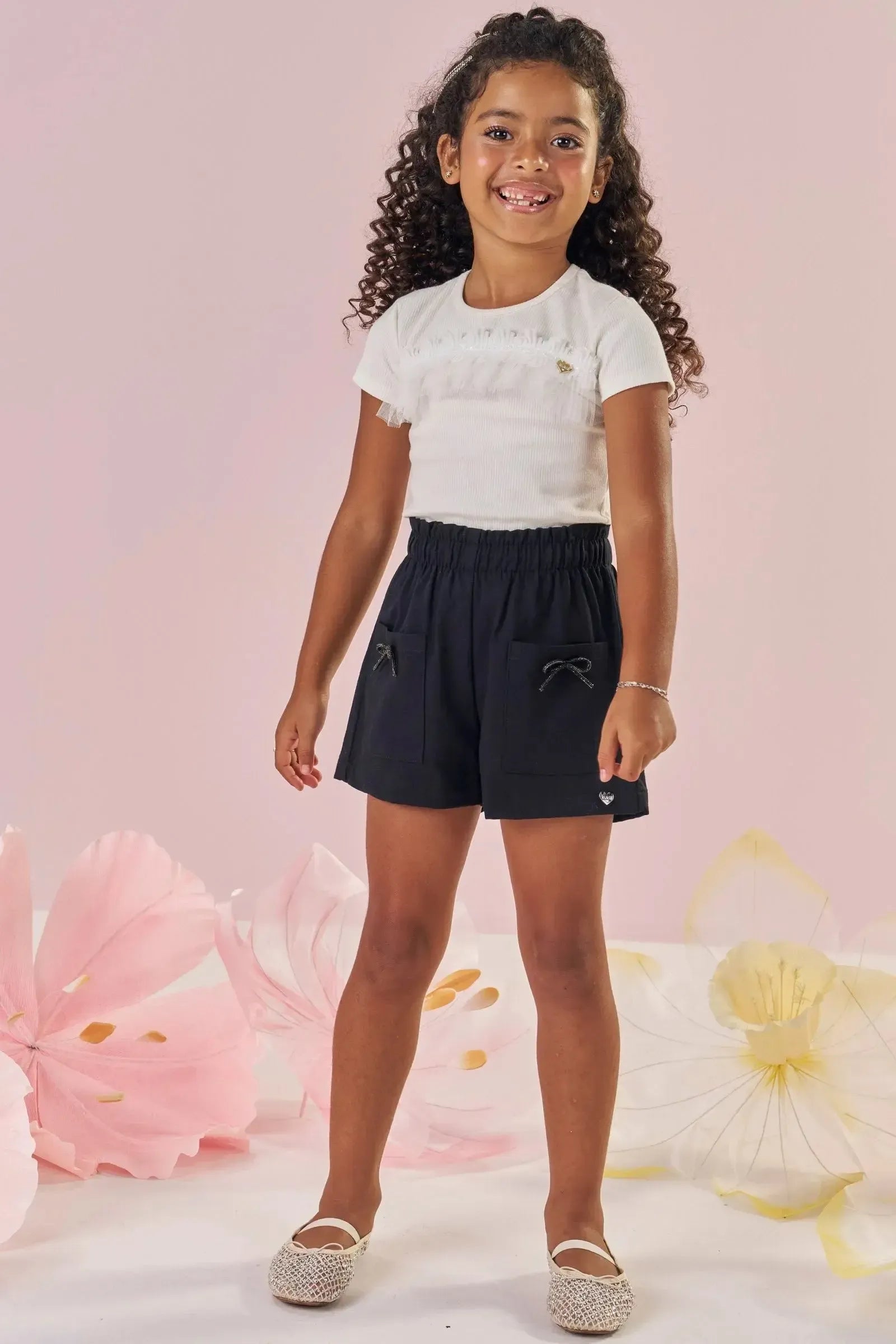 Shorts em Sarja com Elastano 87317 Kukiê Infantil Menina