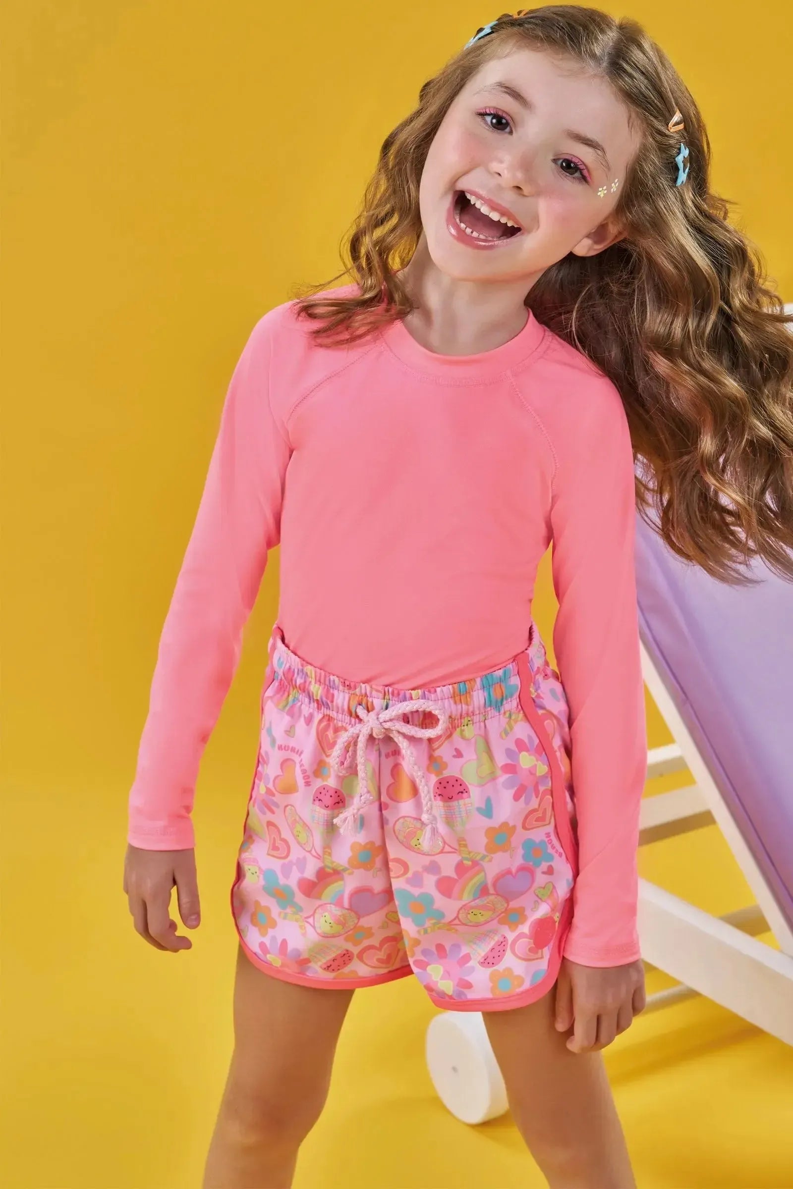Shorts Saída de Praia em Nylon com Elastano 87999 Kukiê Infantil Menina
