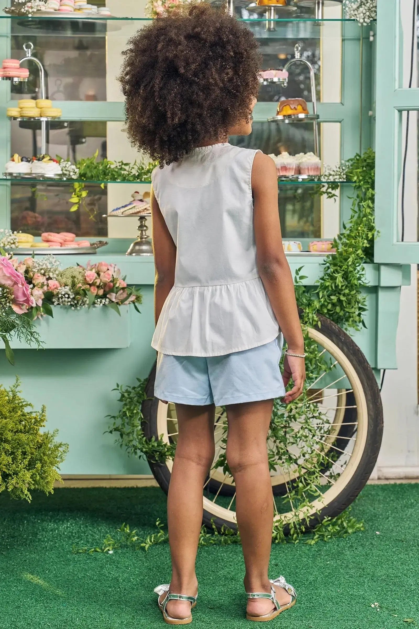 Trio de Bata em Tricoline 100% Algodão Top em Cotton e Shorts em Sarja com Elastano 83201 Kukiê Infantil Menina