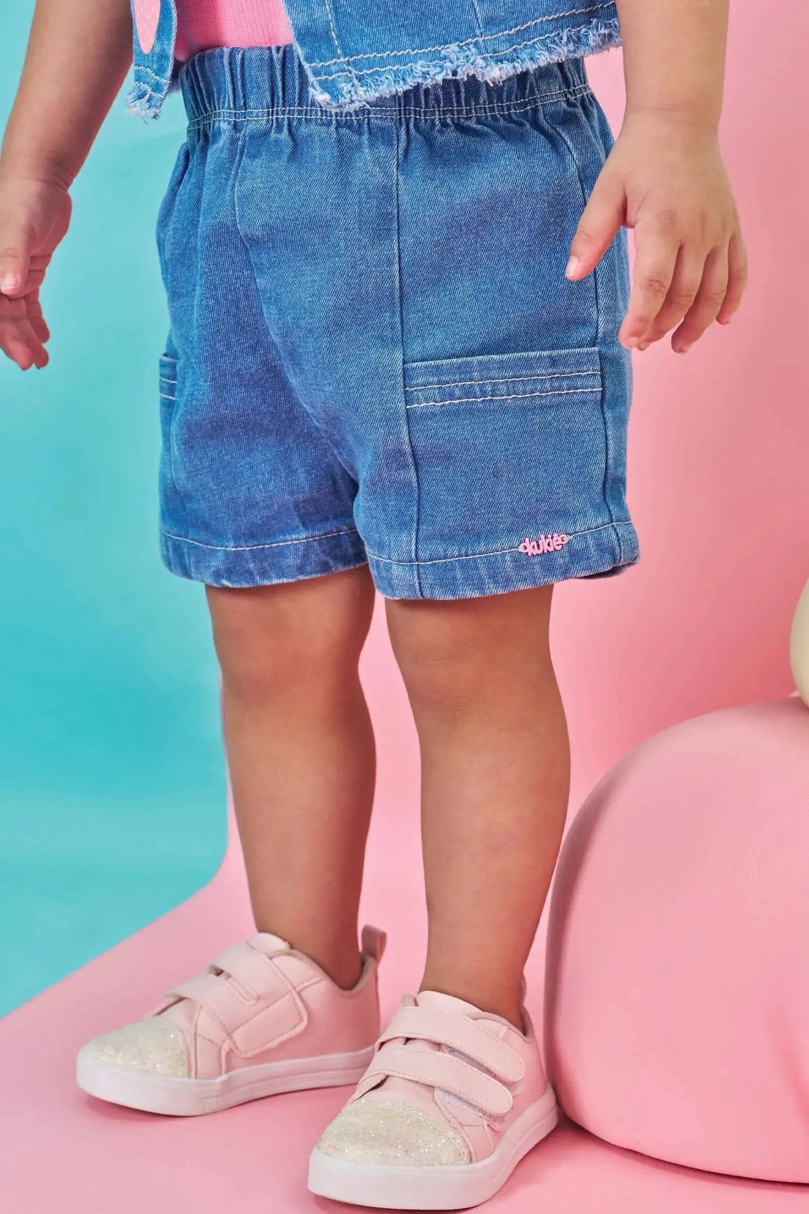 Trio de Body em Canelado e Shorts e Colete em Jeans com Elastano 85738 Kukiê Bebê Menina