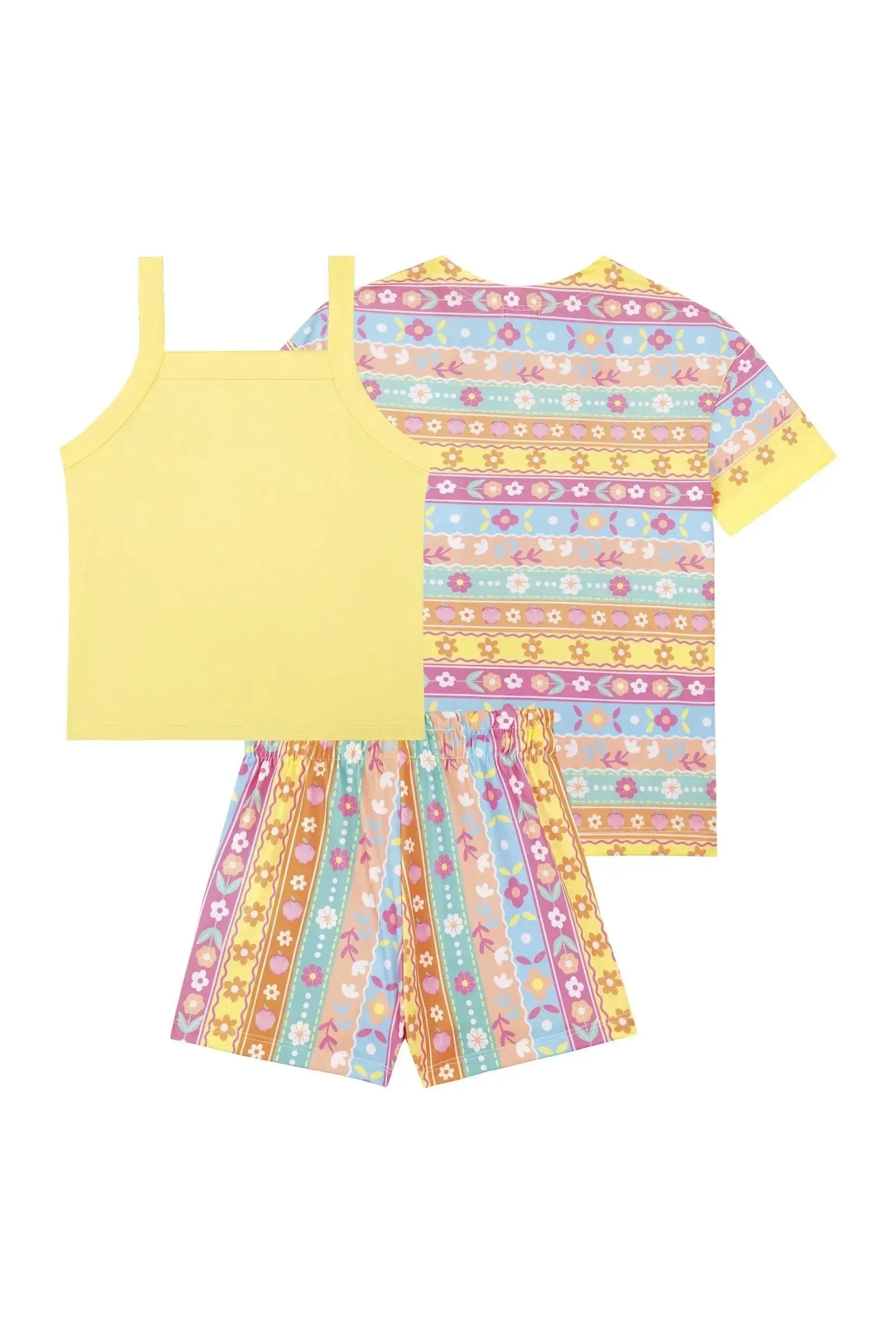 Trio de Regata em Cotton e Shorts e Kimono em Malha Fresh 86504 Kukiê Infantil Menina