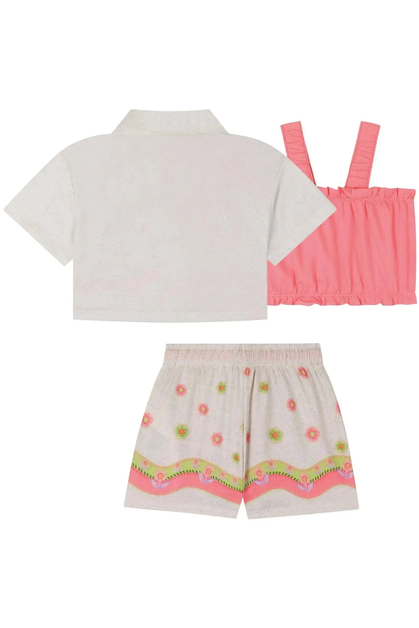 Trio de Top Cropped em Cotton e Camisa e Shorts em Malha Fresh 84753 Kukiê Infantil Menina