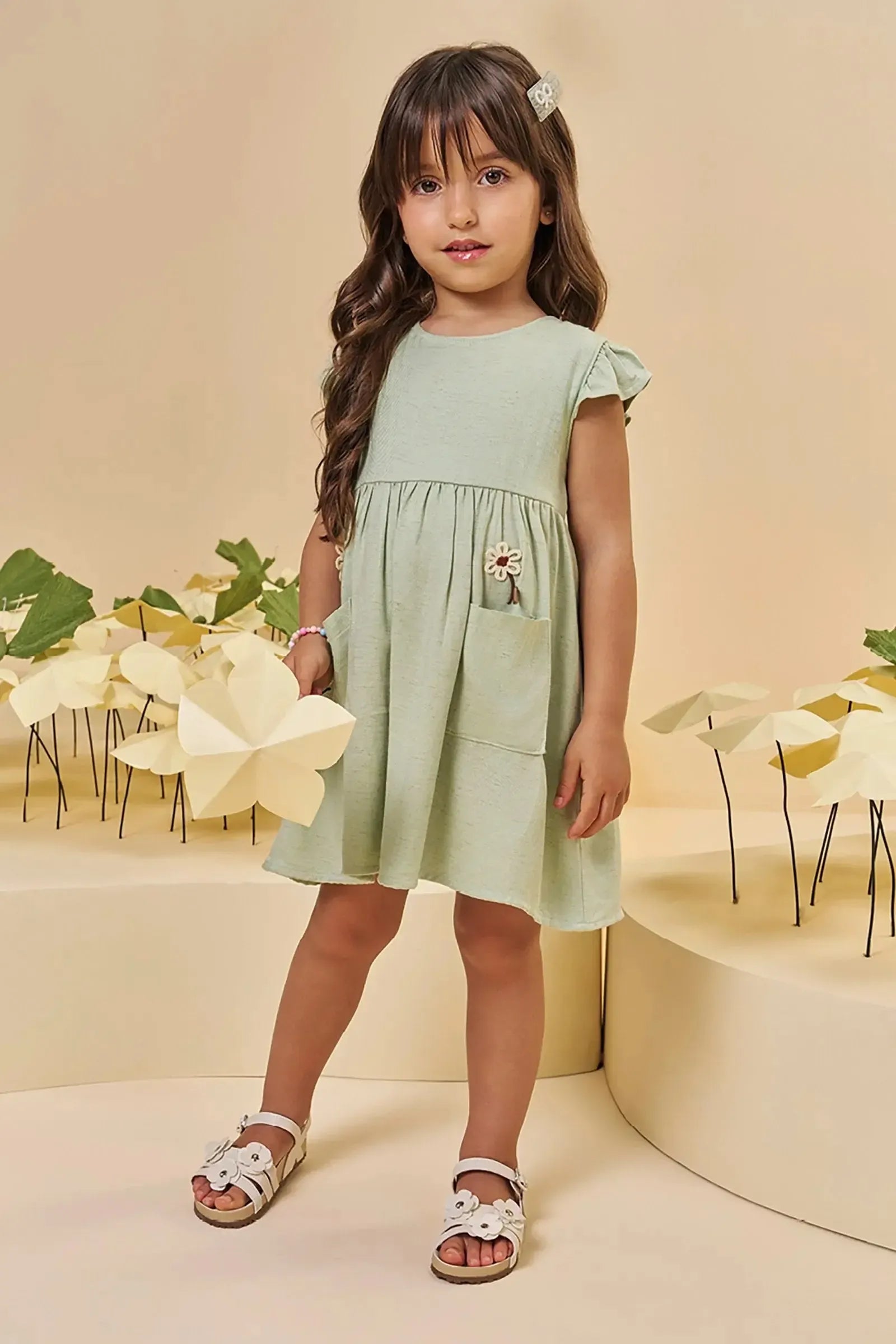 Vestido em Blend de Viscose 95540 Kukiê Infantil Menina