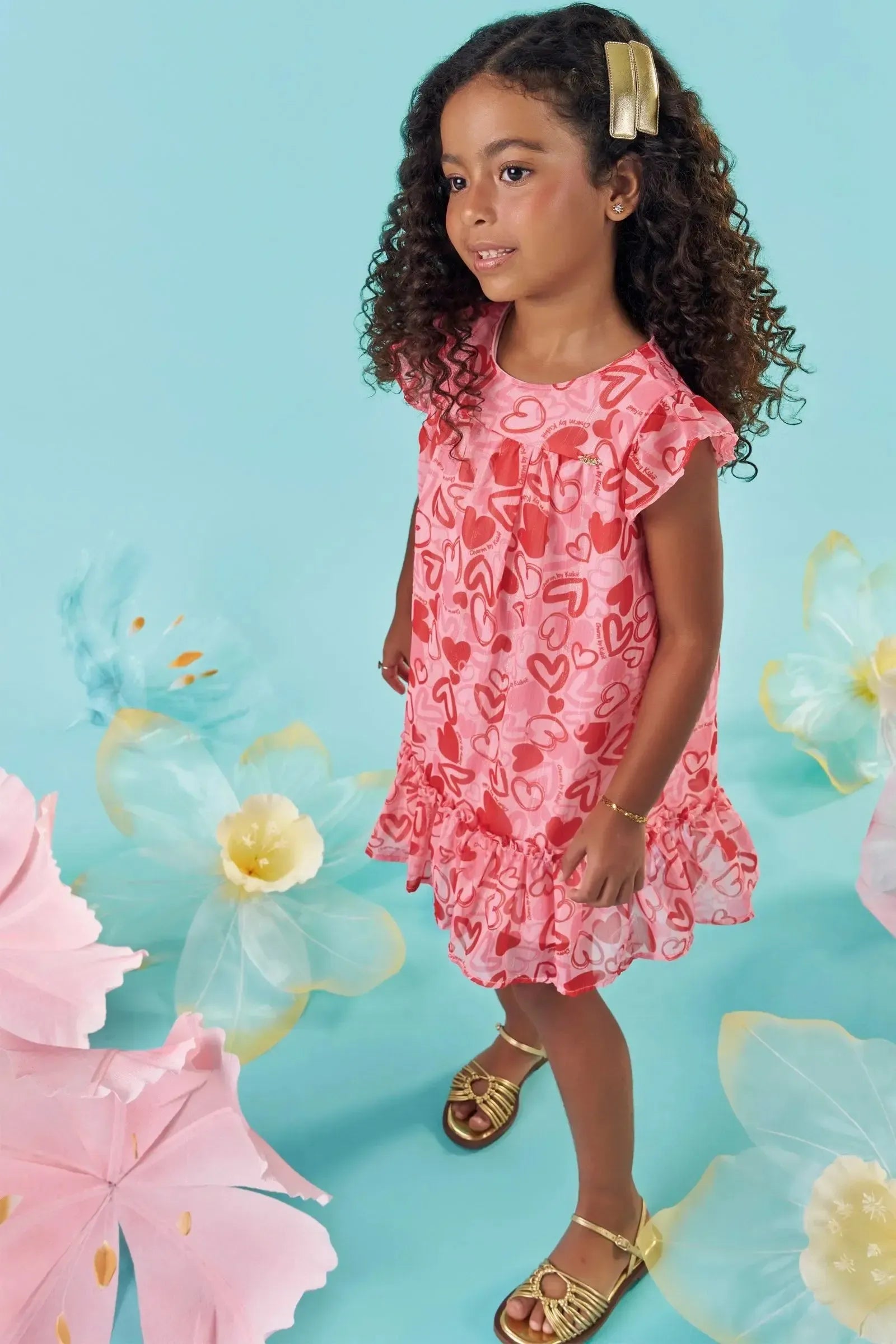 Vestido em Chiffon com Brilho 86998 Kukiê Infantil Menina