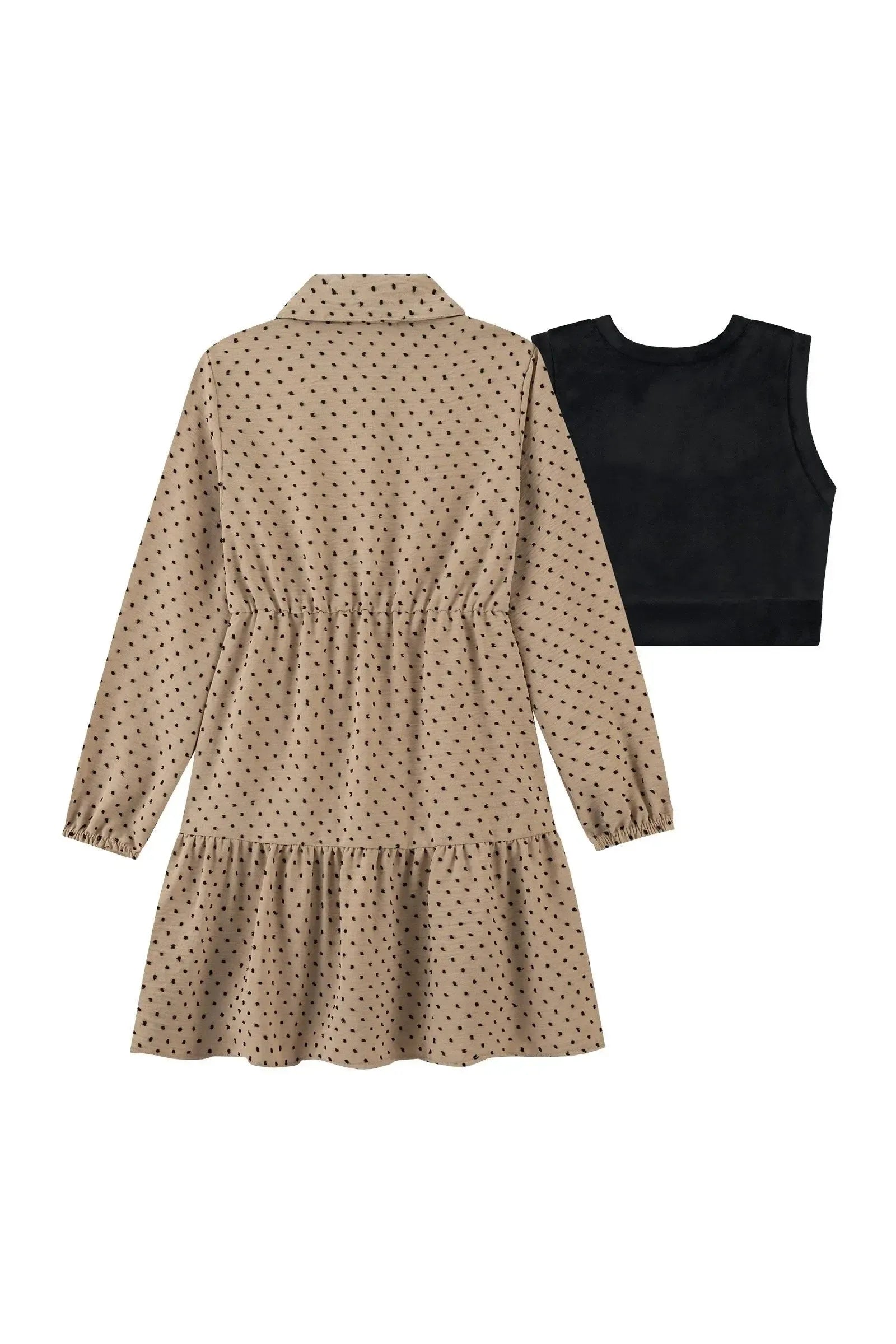 Vestido em Crepe Textura Poá e Colete em Veludo com Elastano 92161 Kukiê Infantil Menina