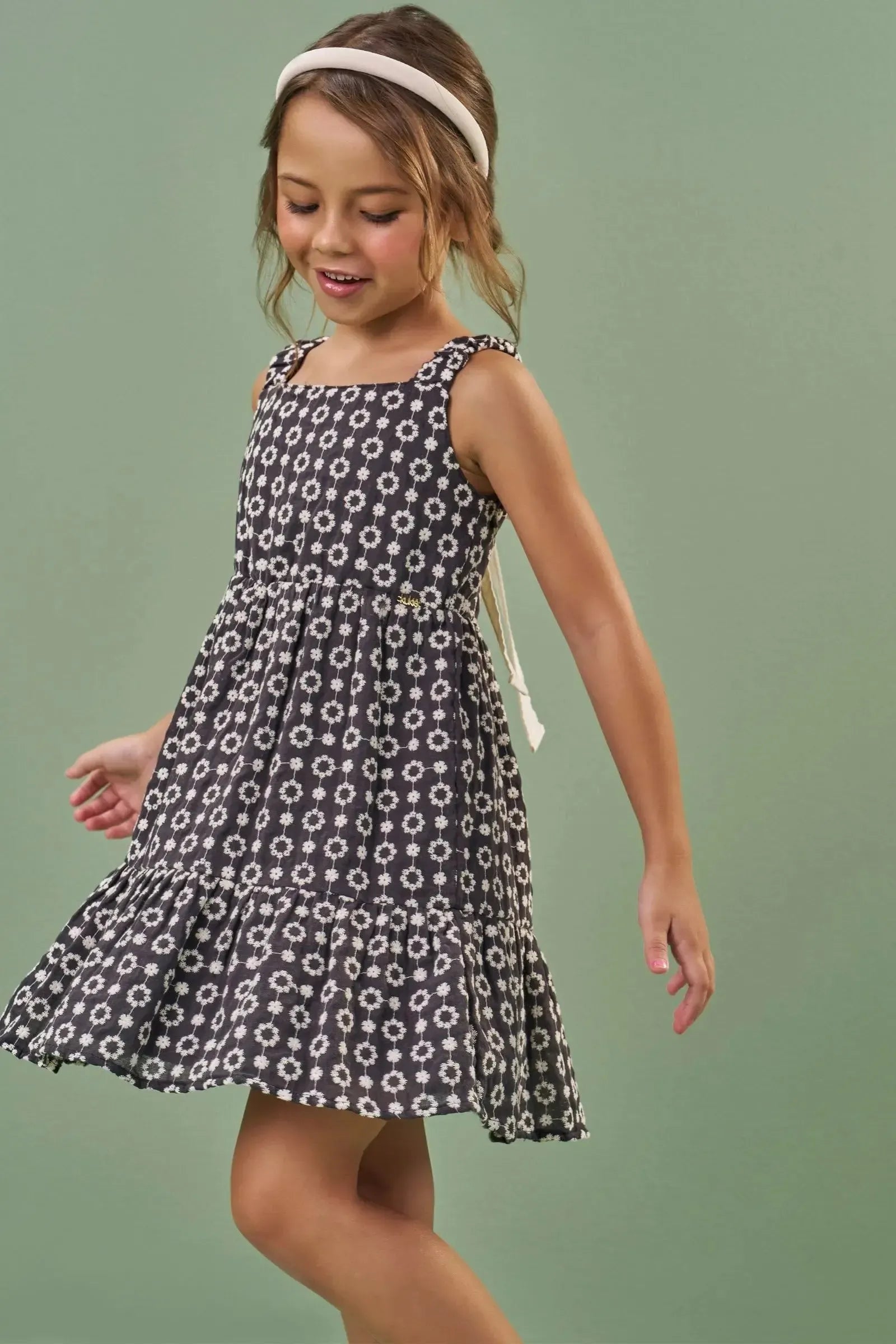 Vestido em Laise Floral Bordada 100% Algodão 86981 Kukiê Infantil Menina