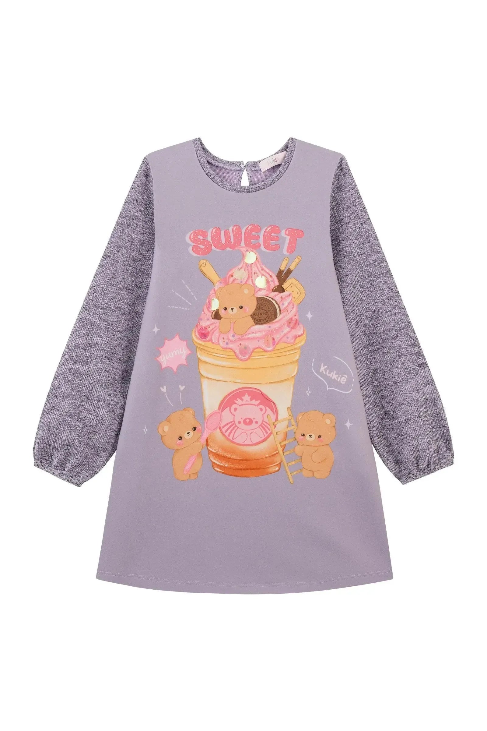 Vestido em Malha Shine e Molecotton 92643 Kukiê Infantil Menina