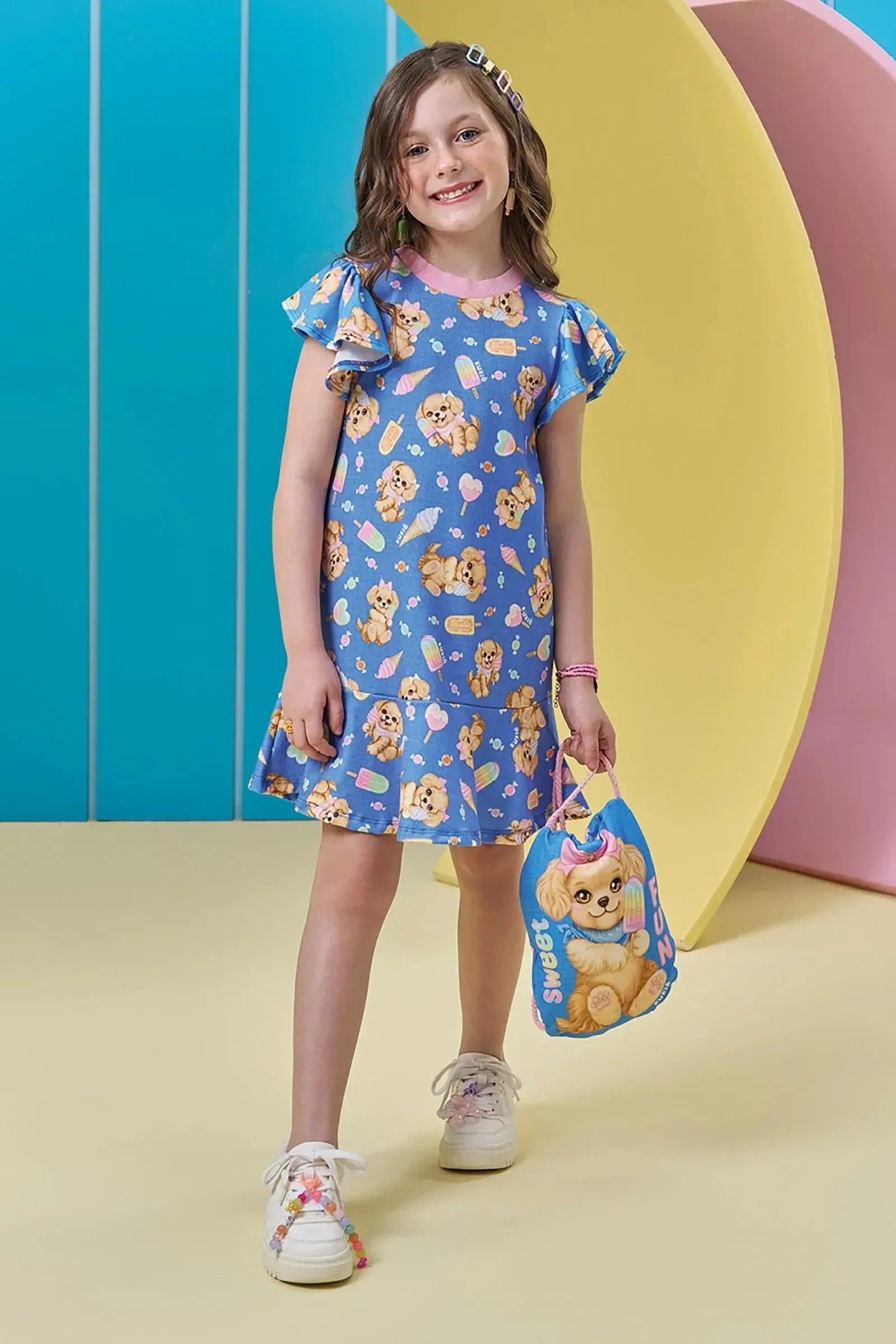 Vestido em Molecotton (acompanha Mochila) 96694 Kukiê Infantil Menina