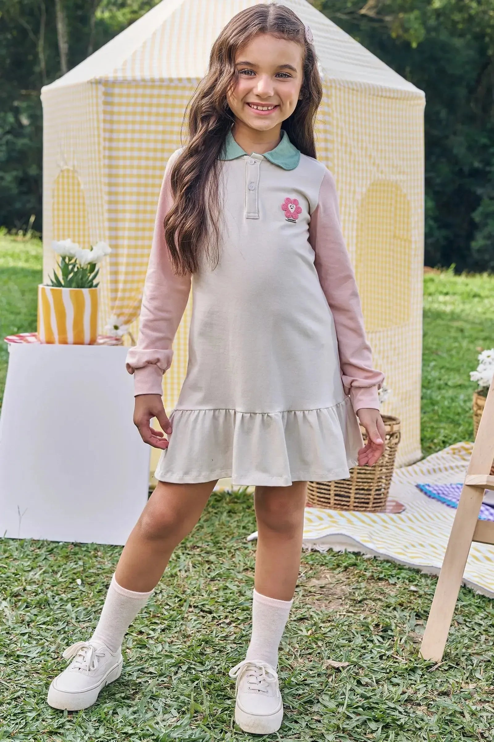 Vestido em Piquet com Elastano e Cotton 89247 Kukiê Infantil Menina